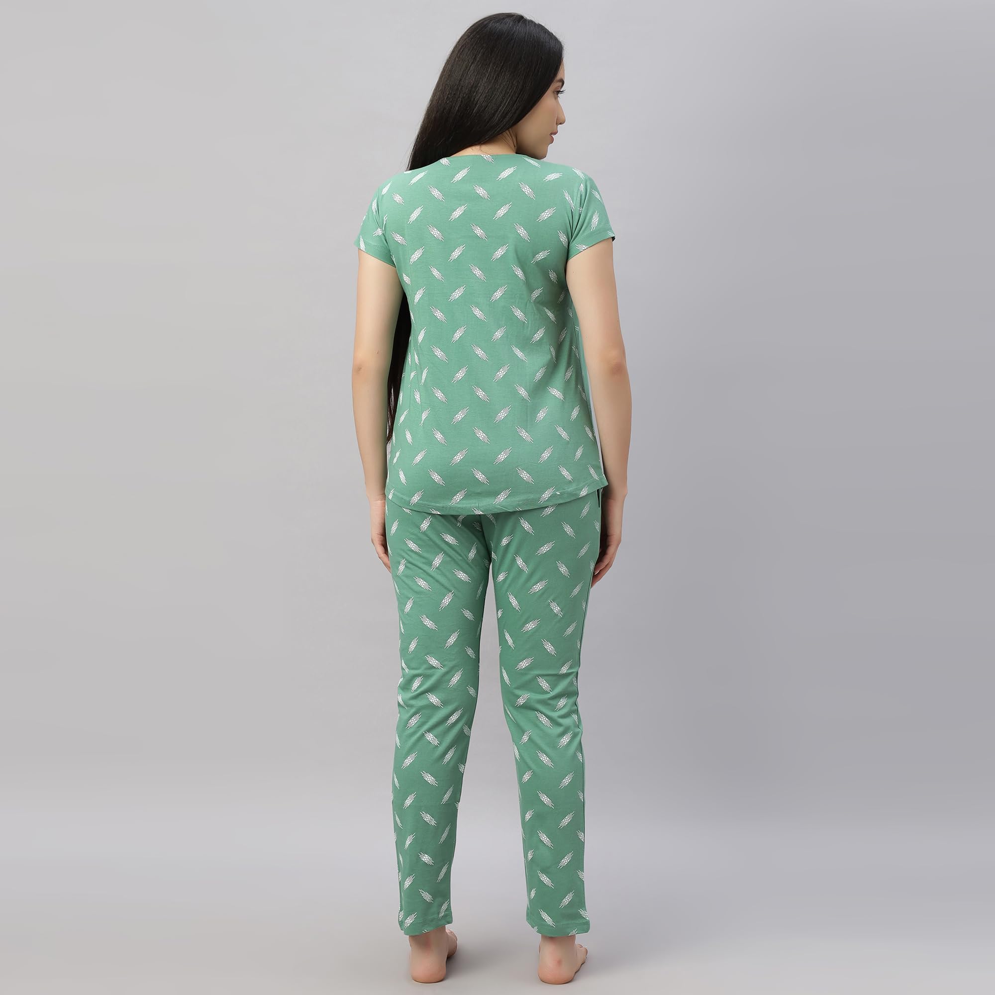 DZZO New Women's Cotton Printed Maternity Night Suit | Comfortable Feeding Night Dress | Soft & Breathable Nursing Pajama Set | Color - Green, Size - 2XL - Image 4 thumbnail