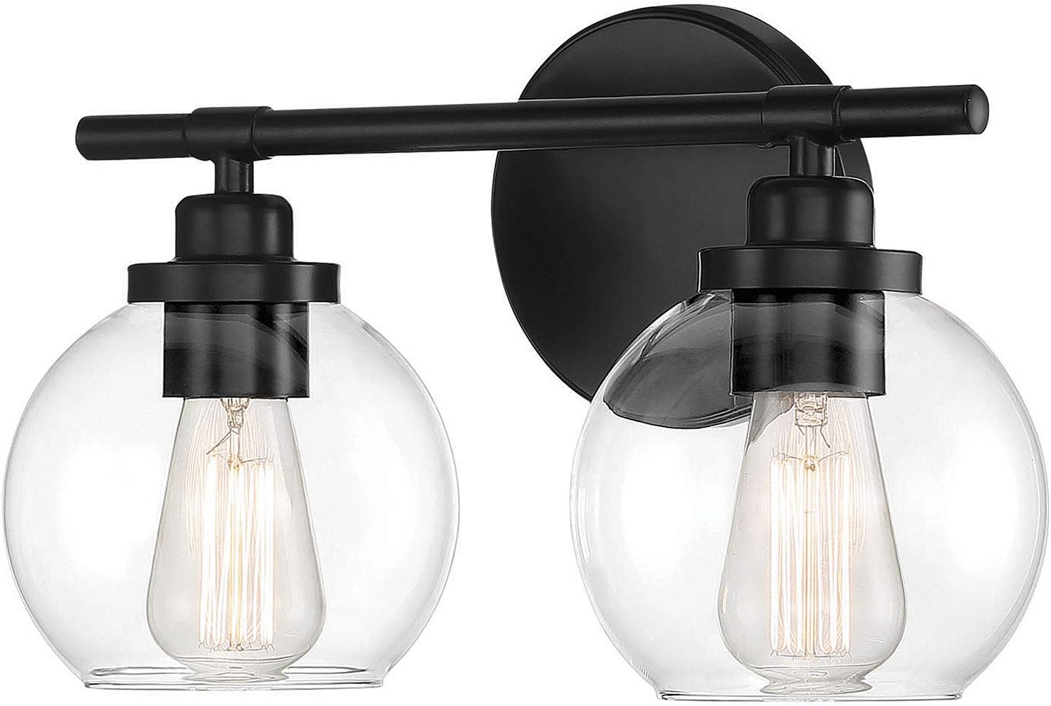 Savoy House 8-4050-2-BK Carson Mid-Century Modern Clear Glass Bathroom Vanity, 2-Light 120 Total Watts, 9" H x 14" W, Matte Black