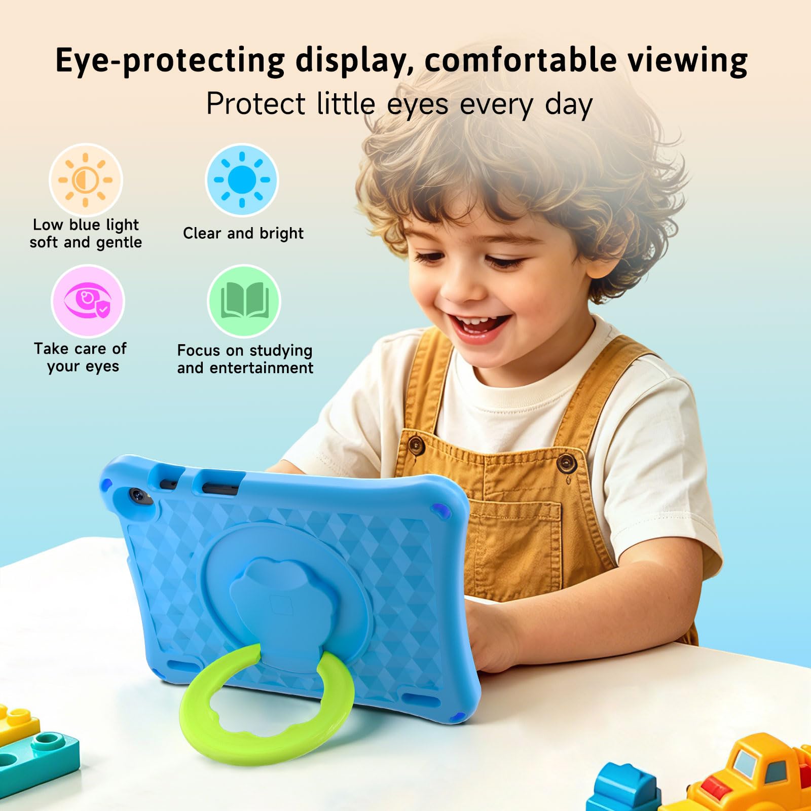 Tablet Android 15 per bambini con custodia, tablet da 10 pollici per bambini, 8 GB di RAM 32 GB ROM 1 TB espandibile, batteria lunga 6000 mAh, schermo HD IPS, doppia fotocamera, controllo genitori