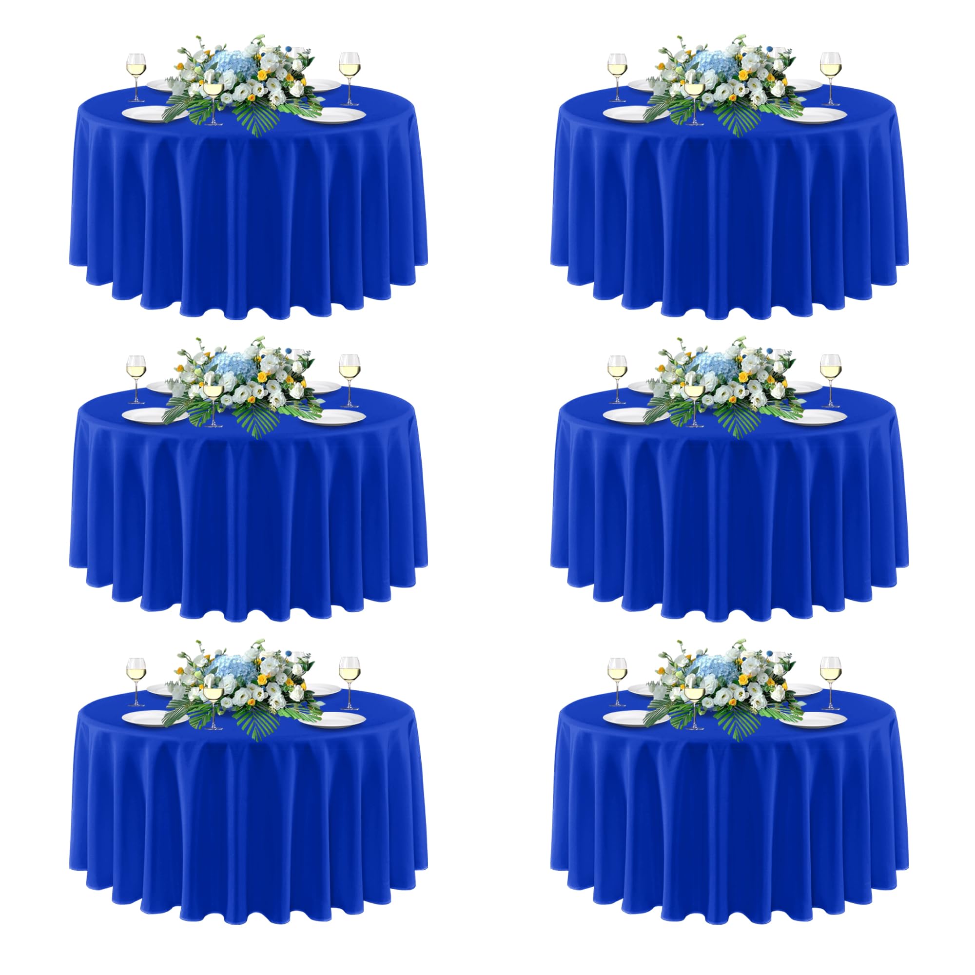 Photo 1 of sancua Royal Blue Round Tablecloths 120 Inch, 6 Pack - Circle Fabric Cloth Table Cloths for Independence Day Wedding Party Banquet Birthday, Washable Polyester Table Cover (Fit 30-72 Inch Tables)
