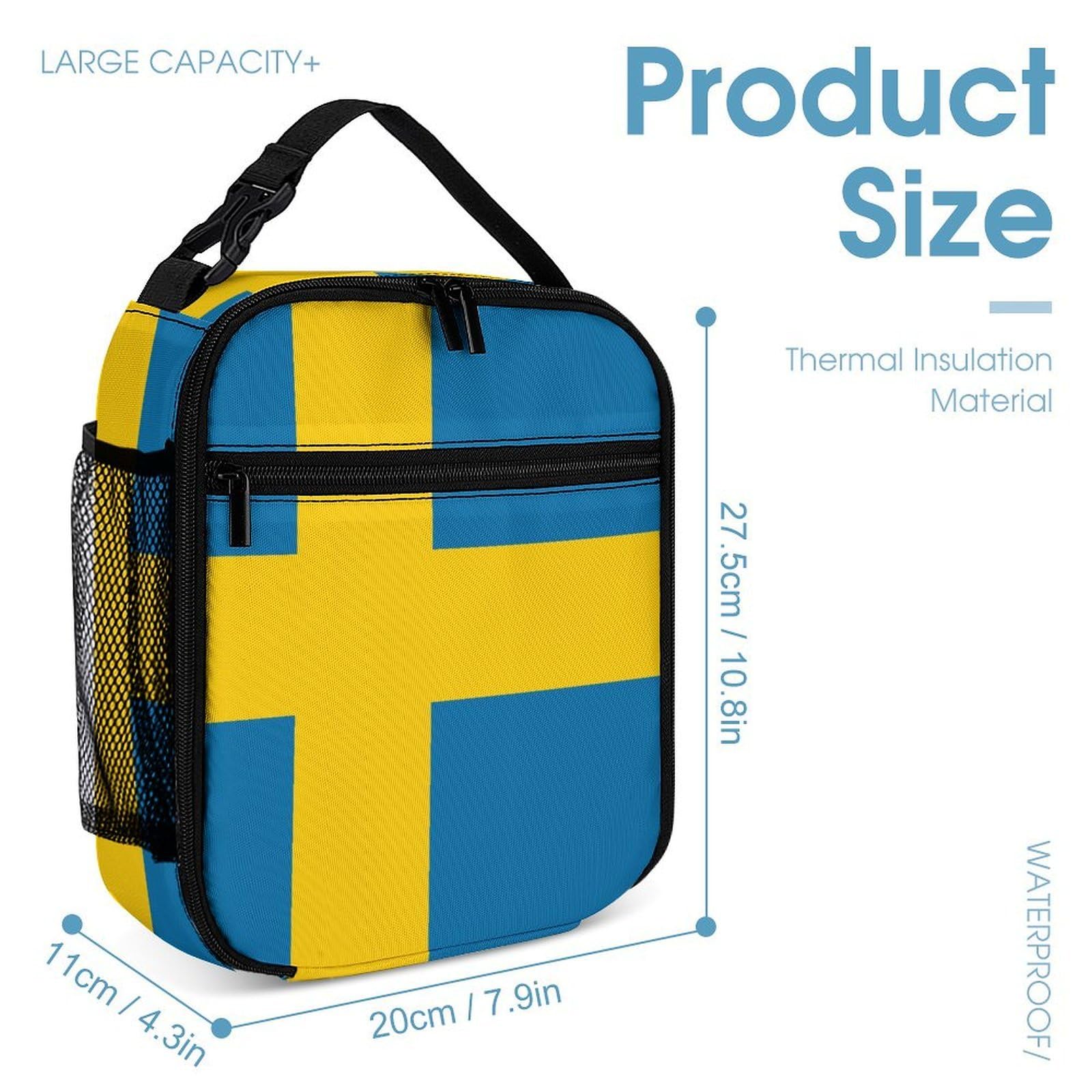 Sac à dos léger avec boîte à lunch, trousse de maquillage et rangements (drapeau suédois)