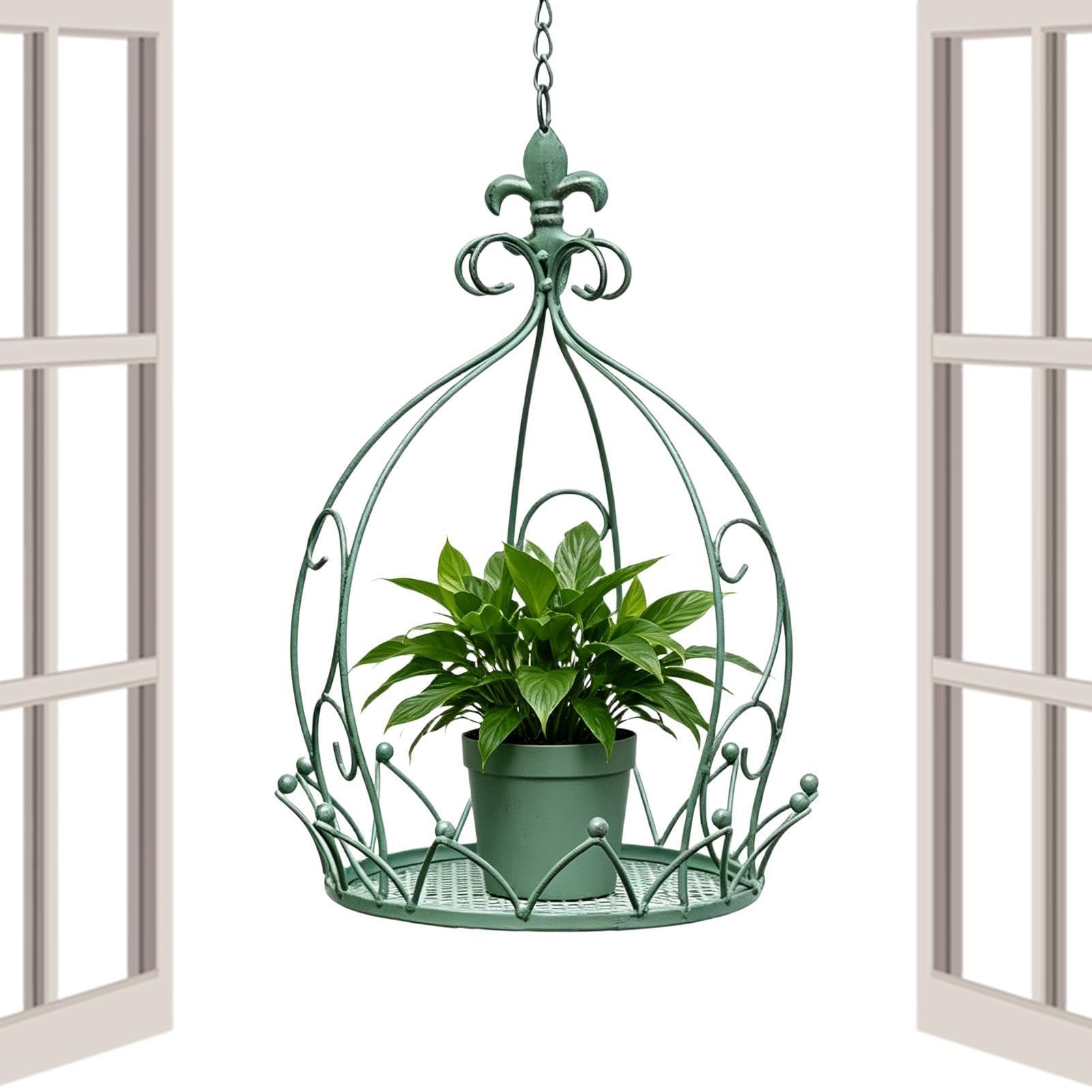 Suspension pour d'intérieur avec chaîne et panier décoratif en métal