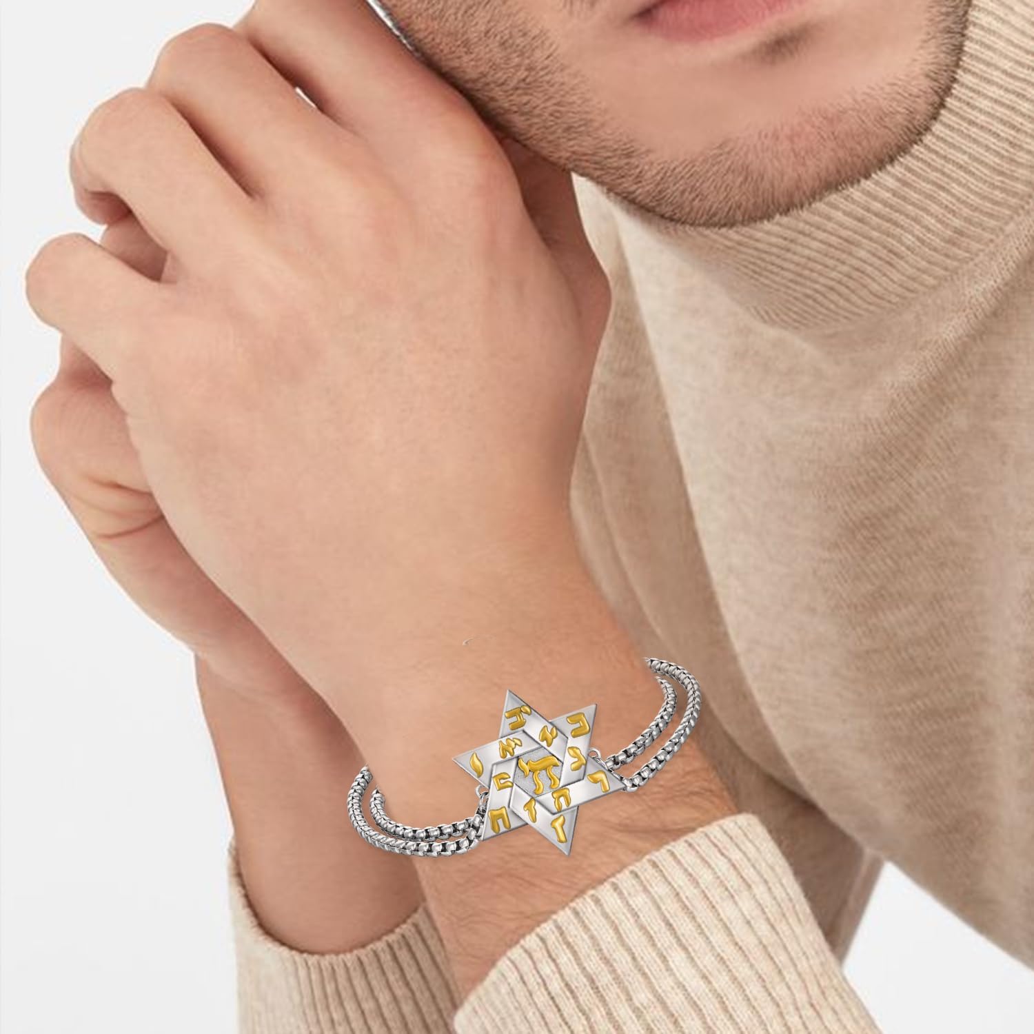 Star of David Bracelet for Men 925 Sterling Silver Chai Jewish Star Bracelet Jewish Jewelry Gifts For Men Women - Image 6