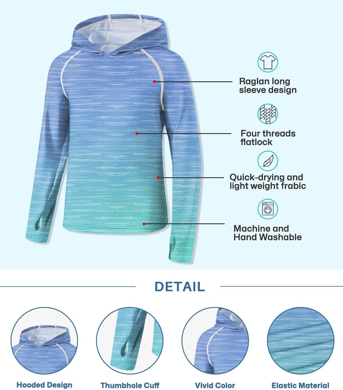 BesserBay Girls Boys Rash Guard UPF 50+ Lightweight Hooded Swim Shirt 1-14 Years