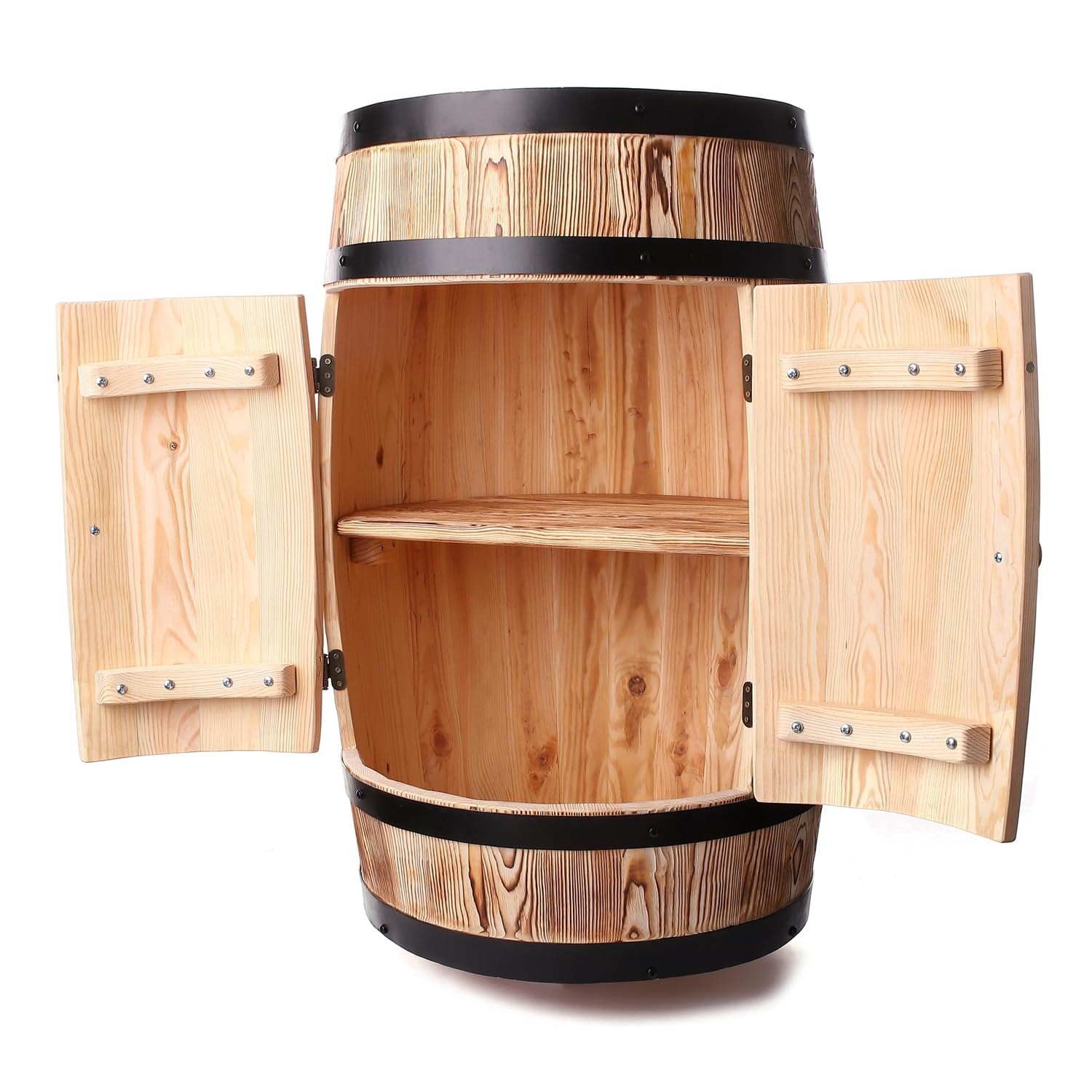 Handgefertigte Holzbar aus Gebürsteter Kiefer – Perfekt für Wein, Whisky, Tequila und Bier | Weinfass Stehtisch mit Tür | Fassbar Weinbar Wine Rack, Alkoholschrank - Verbrannt