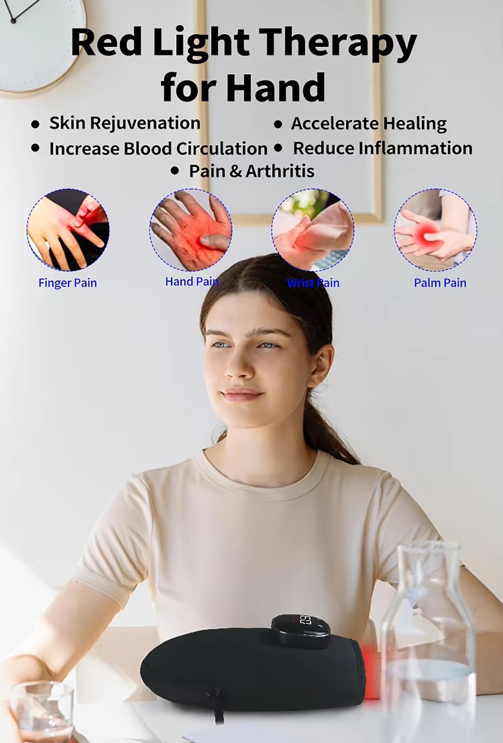GOURIXIN Terapia de luz roja inalámbrica para Manos con Artritis, Dispositivos de Terapia de luz infrarroja cercana, Guante para Dedos y Alivio del Dolor en Las articulaciones de la muñeca