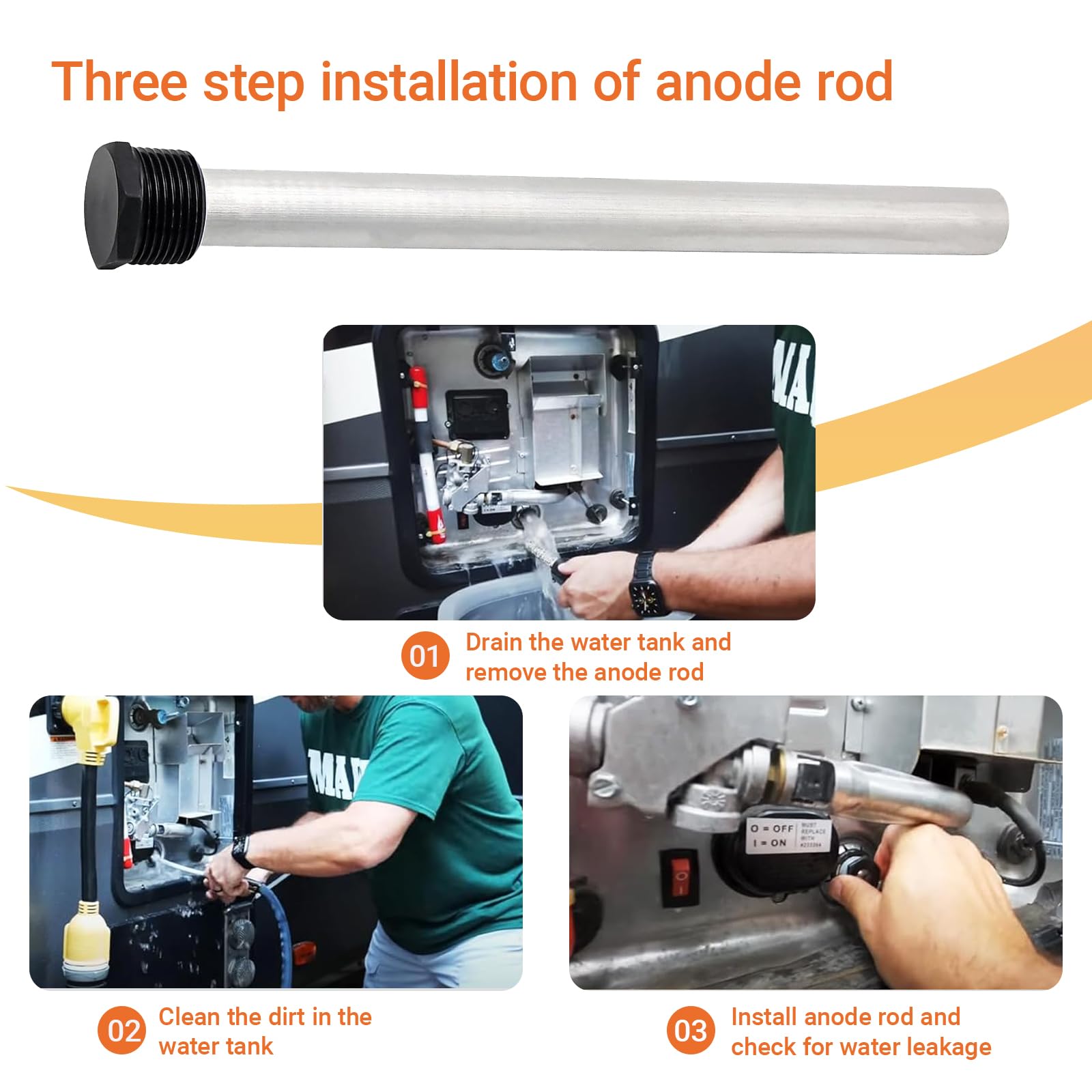 Anodo di magnesio per scaldabagno NPT da 11,4 x 1,2 cm, compatibile con modelli Atwood e Do-metic per serbatoio dell'acqua calda per camper, rimorchi, confezione da 2 con nastro PTFE