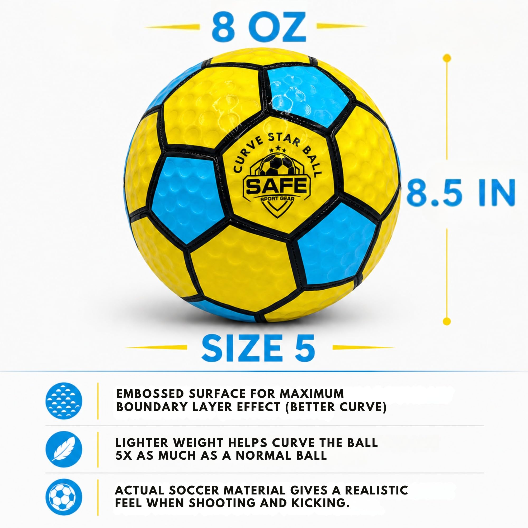 Safe Sport Gear Curve Star Football - Curve Your Shots Like a Pro dzięki temu zabawnemu prezentowi piłkarskiemu dla dzieci - niesamowita lekka piłka nożna rozmiar 5 dla dzieci