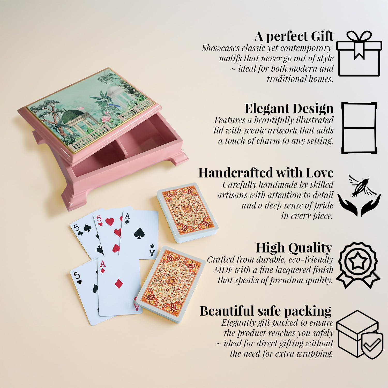 Craftslane Wooden Playing Cards Box Case Tash Holder with 2 Deck Card Organizer Box Gift Box (17.8 x 16 x 11.7 cm) (Fruity Paradise Playing Card Boxes) 2