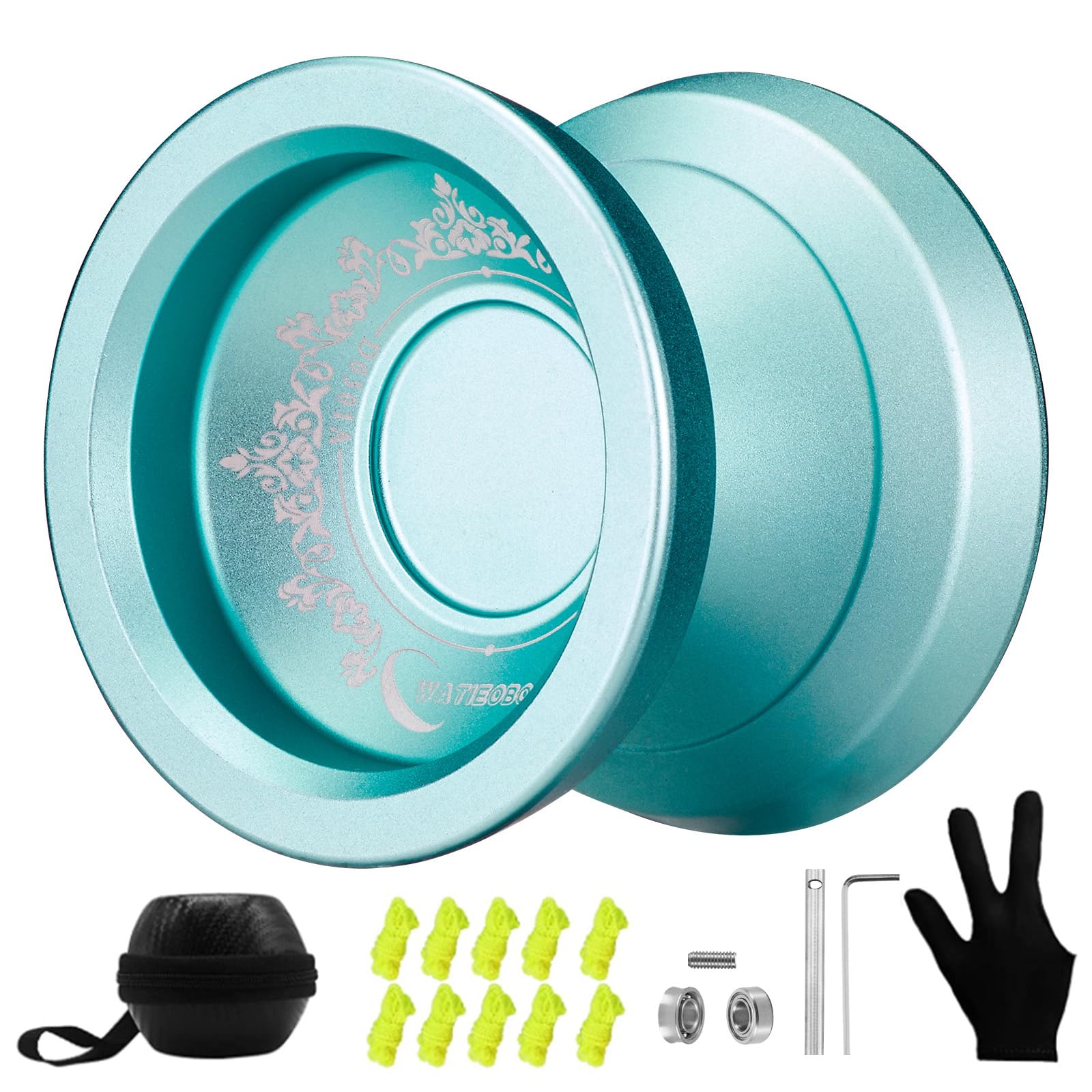 WATIEOBOOYoyo Responsive Yoyo for Kids 8-12,Professional Unresponsive Yoyo for Adults Pro Metal Trick Yoyo with Yo Yo Bearing Kit 10 Strings, Case & Gloves(Light Blue)