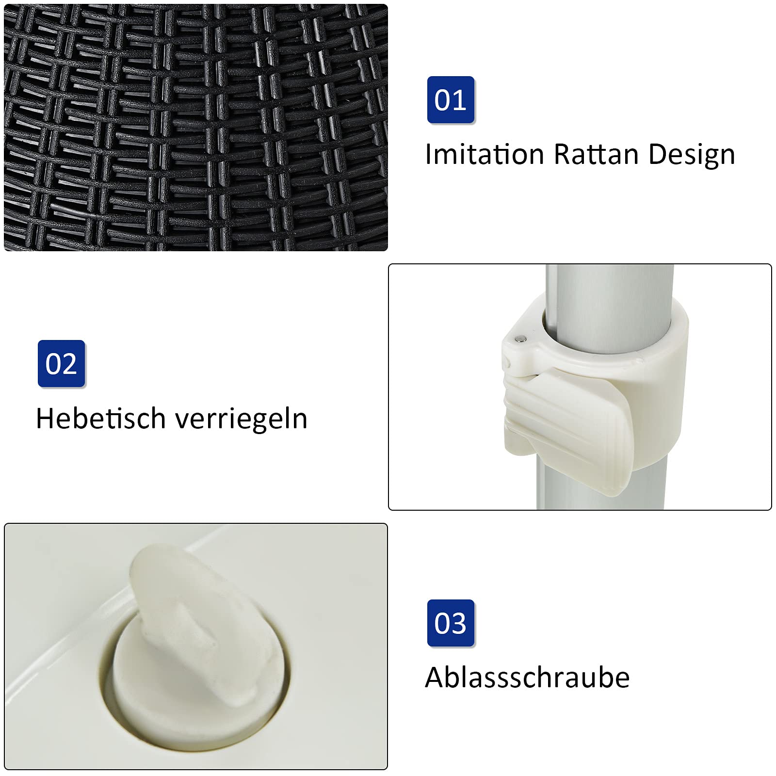 RELAX4LIFE 3 in 1 Beistelltisch Outdoor, Kühltisch in Rattanoptik, Getränkekühler höhenverstellbar, 30 L Cool Bar mit abnehmbarem Deckel & Abflussloch, bis 75kg belastbar, für Party & Camping, Schwarz