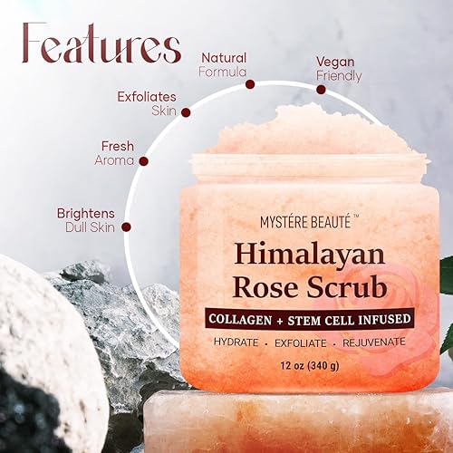 Miniatura 4 de Exfoliante corporal de sal del Himalaya de 12 onzas cada paquete individual  con colágeno y células madre  Exfoliante de sal exfoliante para la