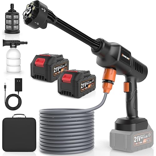 Cordless Pressure Washer 2000 PSI Portable Power Washer Kit with 6-in-1 Adjustable Spray Nozzle Dual 21V 8000mAh Batteries Foam Pot for Car Garden Patio Driveway Outdoor Cleaning