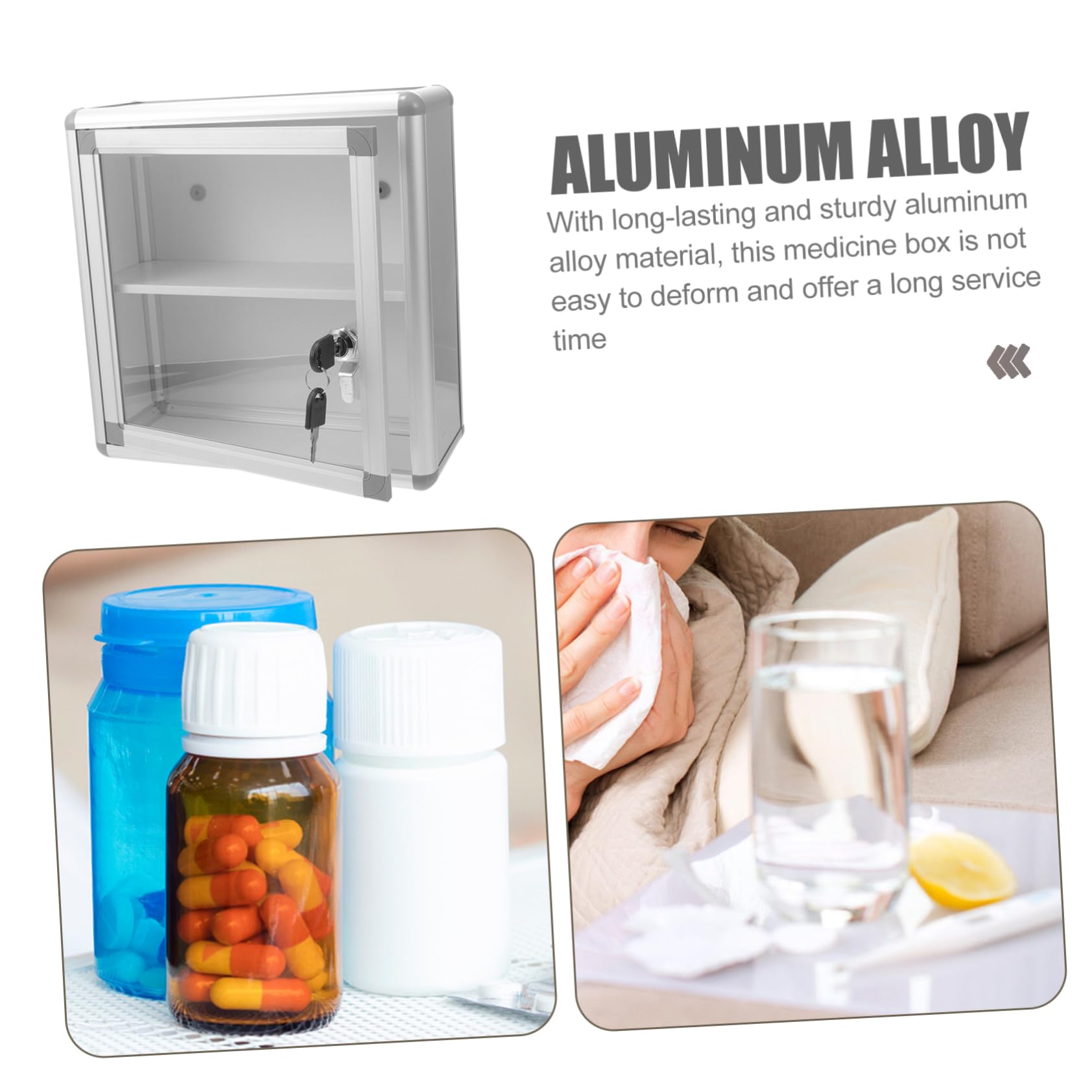 Pronto in Alluminio Serratura Medico Scatola Organizer per Medicinali 3 Ripiani Capacità Stoccaggio per Uso
