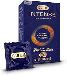 Durex Intense Nitrile Condoms, Ultra Thin Premium Non Latex Condoms Lubricated with Silicone Lube, 24 ct