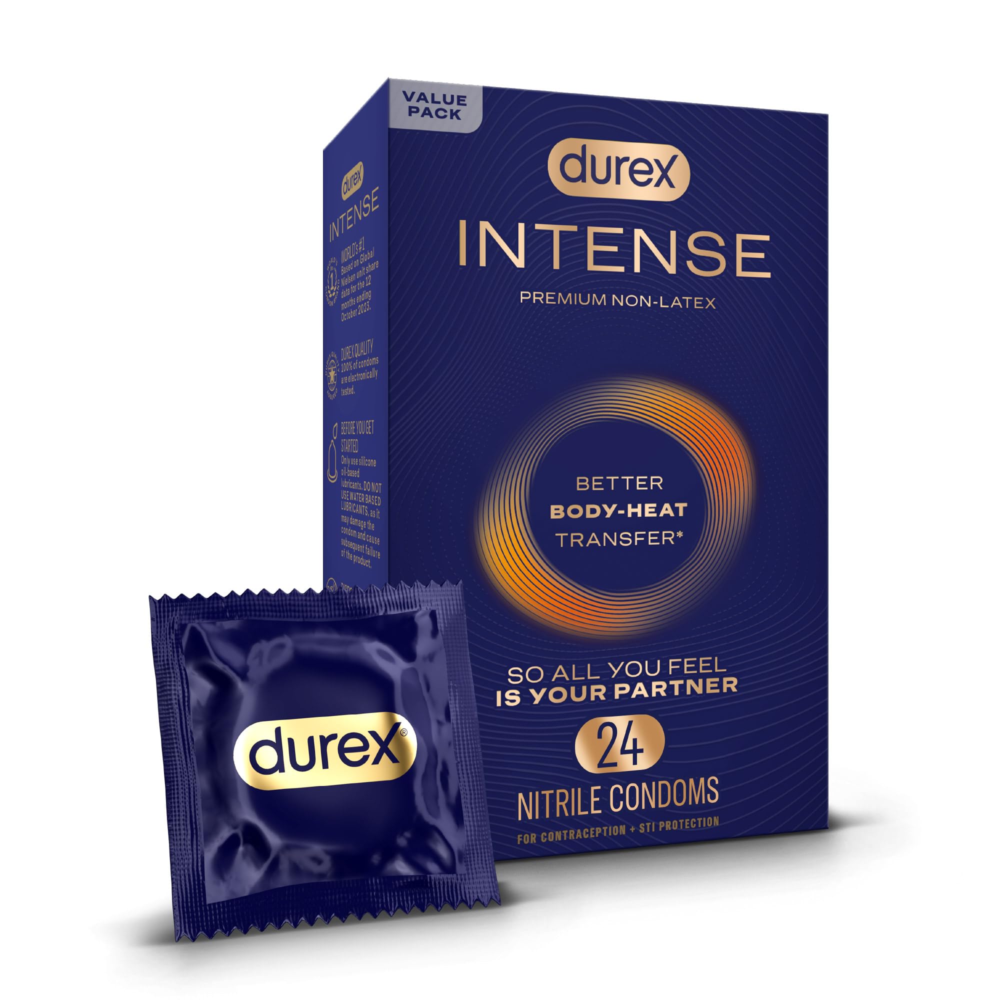 - Intense Nitrile Condoms, Ultra Thin Premium Non Latex Condoms Lubricated with Silicone Lube, 24 ct
