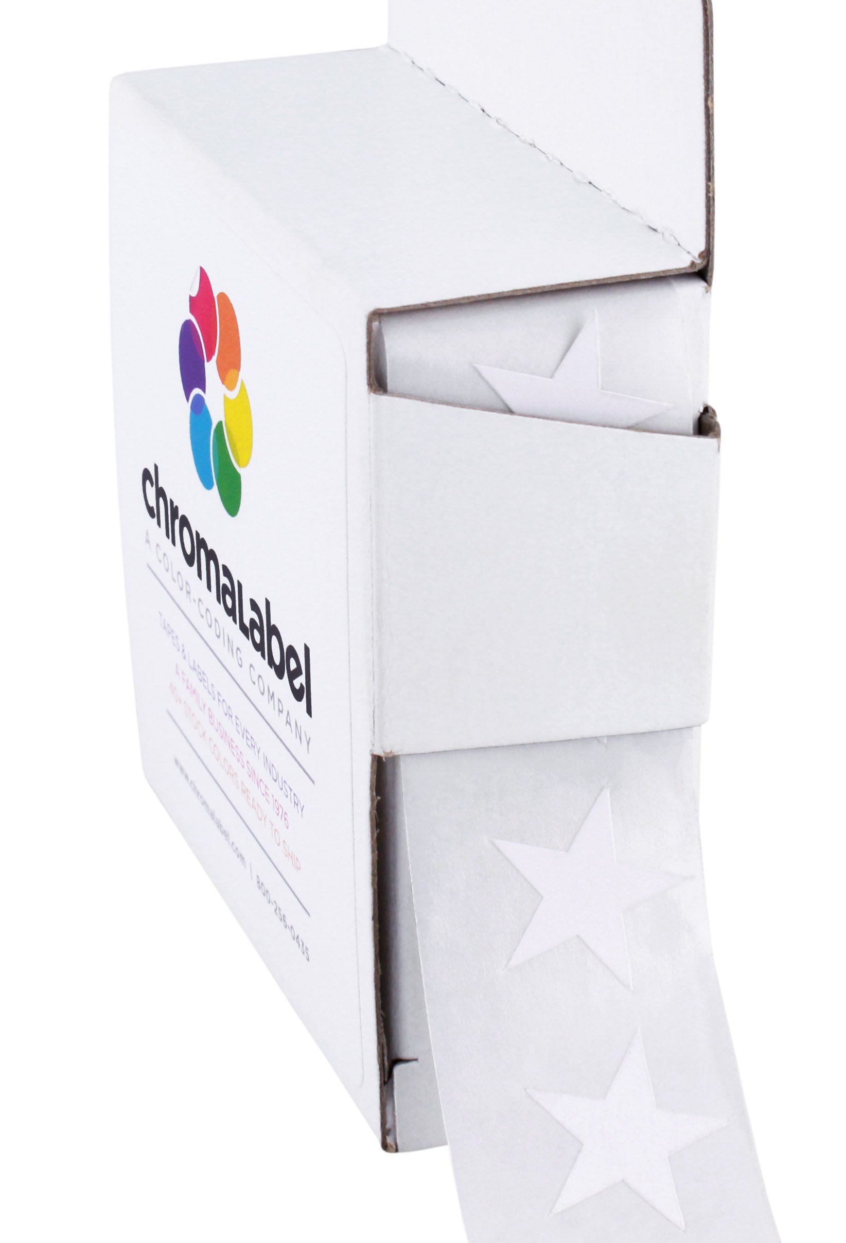 Chromalabel.com 3/4" | 1.9 cm White Star Stickers in Dispenser Box - 1,000 Labels Per Box, Permanent Adhesive