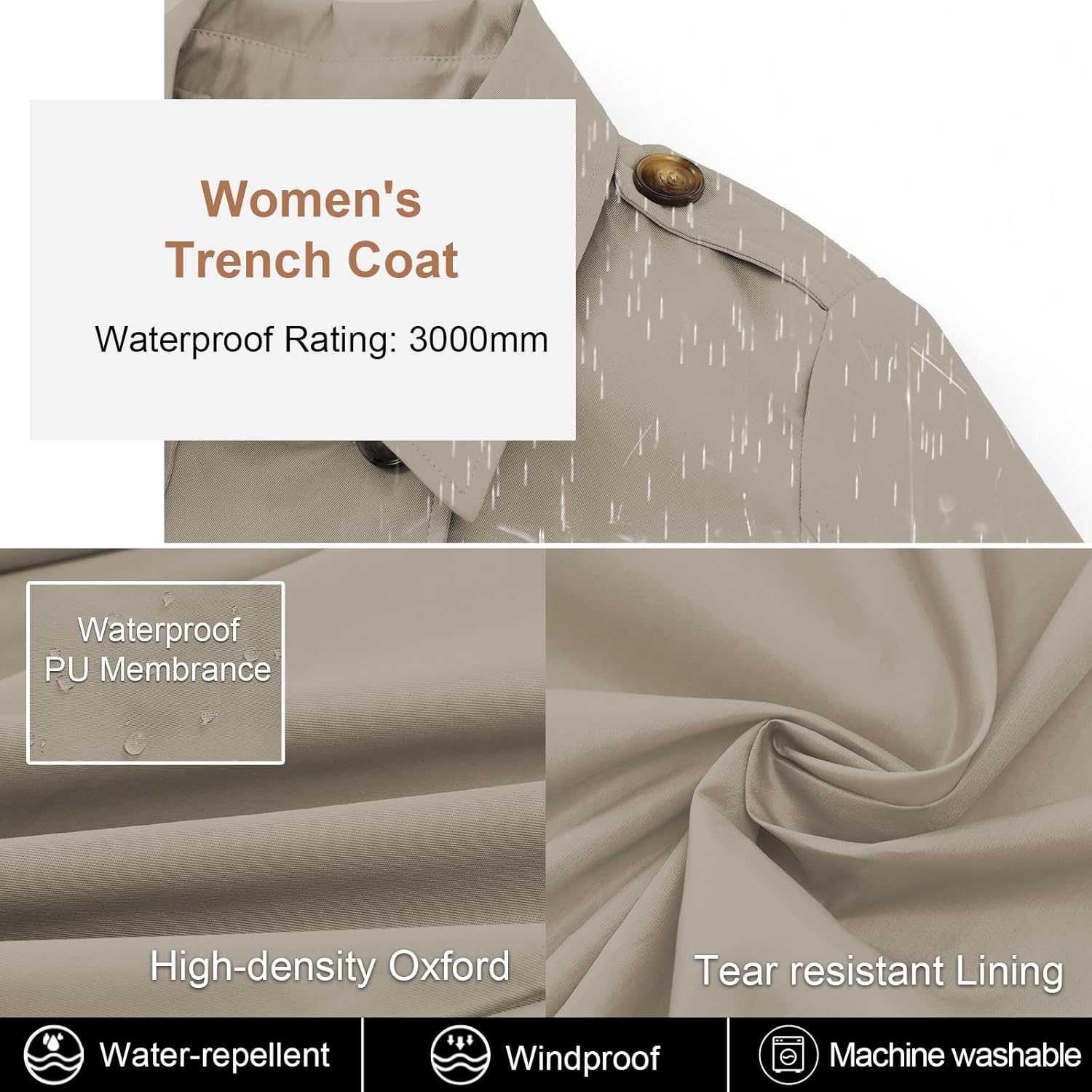 CREATMO US Women's Long Trench Coat Double-Breasted Classic Lapel Overcoat Belted Slim Outerwear Coat with Detachable Hood - Image 4