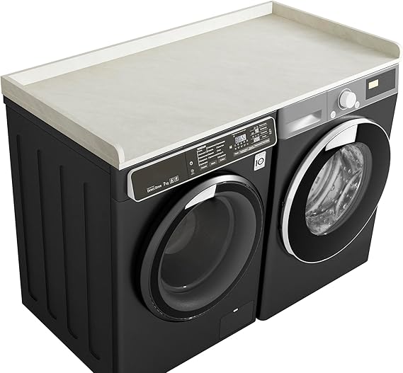 Kaboon Washer Dryer Countertop, Melamine Countertop with Edge Rails - 27.5" Depth x 54" Width Laundry Room Organization, Sea Salt/Greylish White