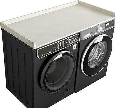Kaboon Washer Dryer Countertop, Melamine Countertop with Edge Rails - 27.5" Depth x 54" Width Laundry Room Organization, Sea Salt/Greylish White
