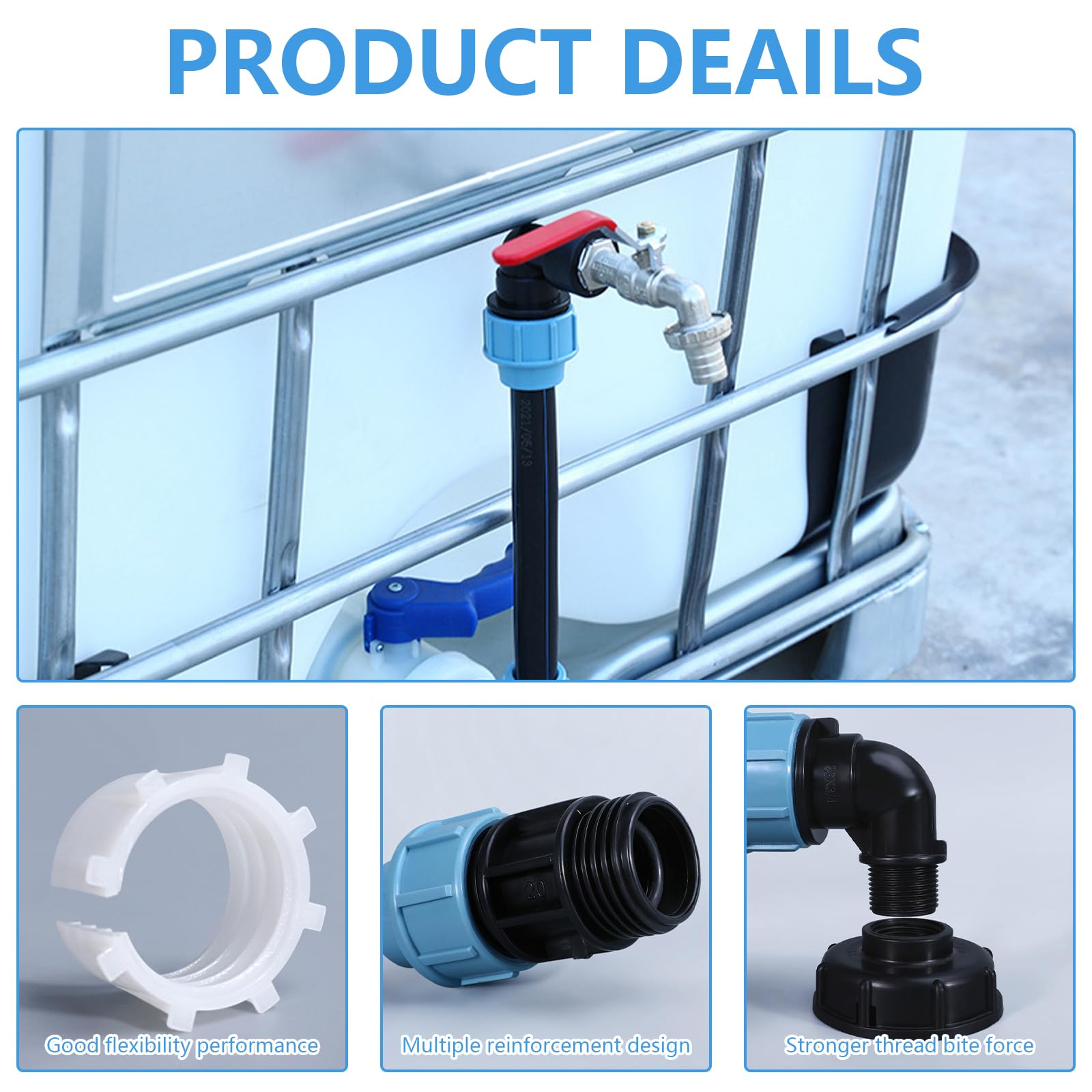 Set Conexión IBC 3 Tanques, Kit Conexión IBC En Paralelo, Para Depósitos 1000l Y Bidones De Lluvia Con Grifo Latón 3/4” Cuello Cisne, Válvula Cierre, Racores Manguera, Para Riego Jardín