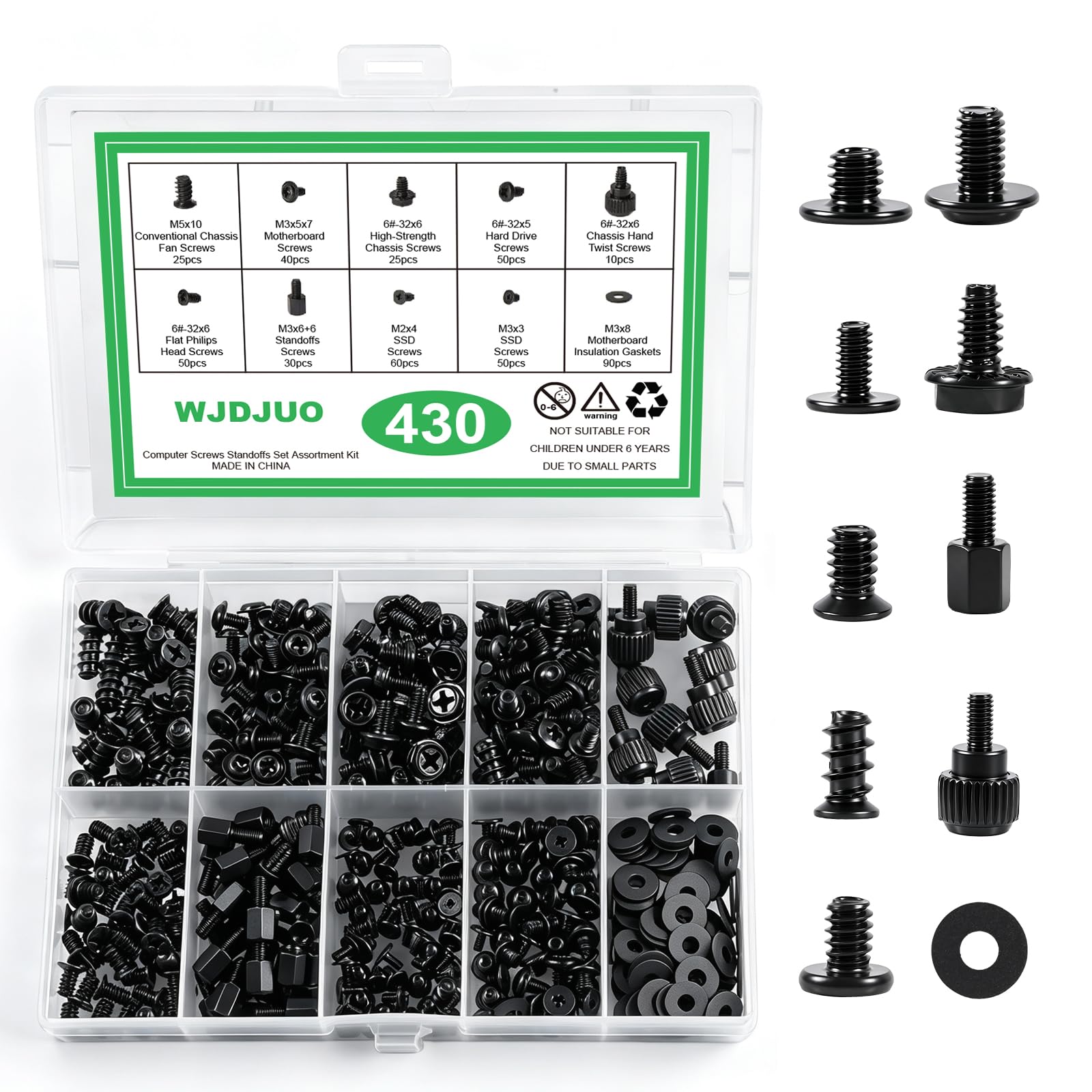 430Pcs Computer Screws Assortment Kit with Motherboard Standoffs & Screws, Computer Case Screws for SSD, Hard Drive, GPU, Fan & More PC Parts, Ideal for DIY PC Maintenance