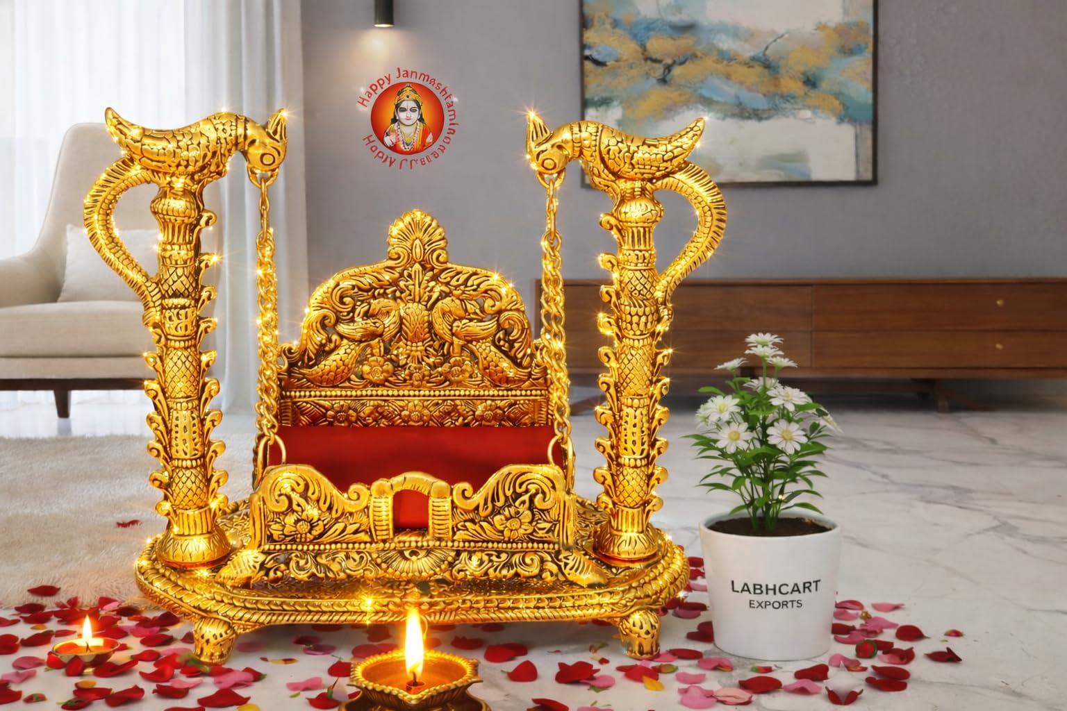 Metal laddu Gopal Jhula Laddu Gopal Jhula Krishna palana Gopal ji Krishna Swing for Home and Office, Gold