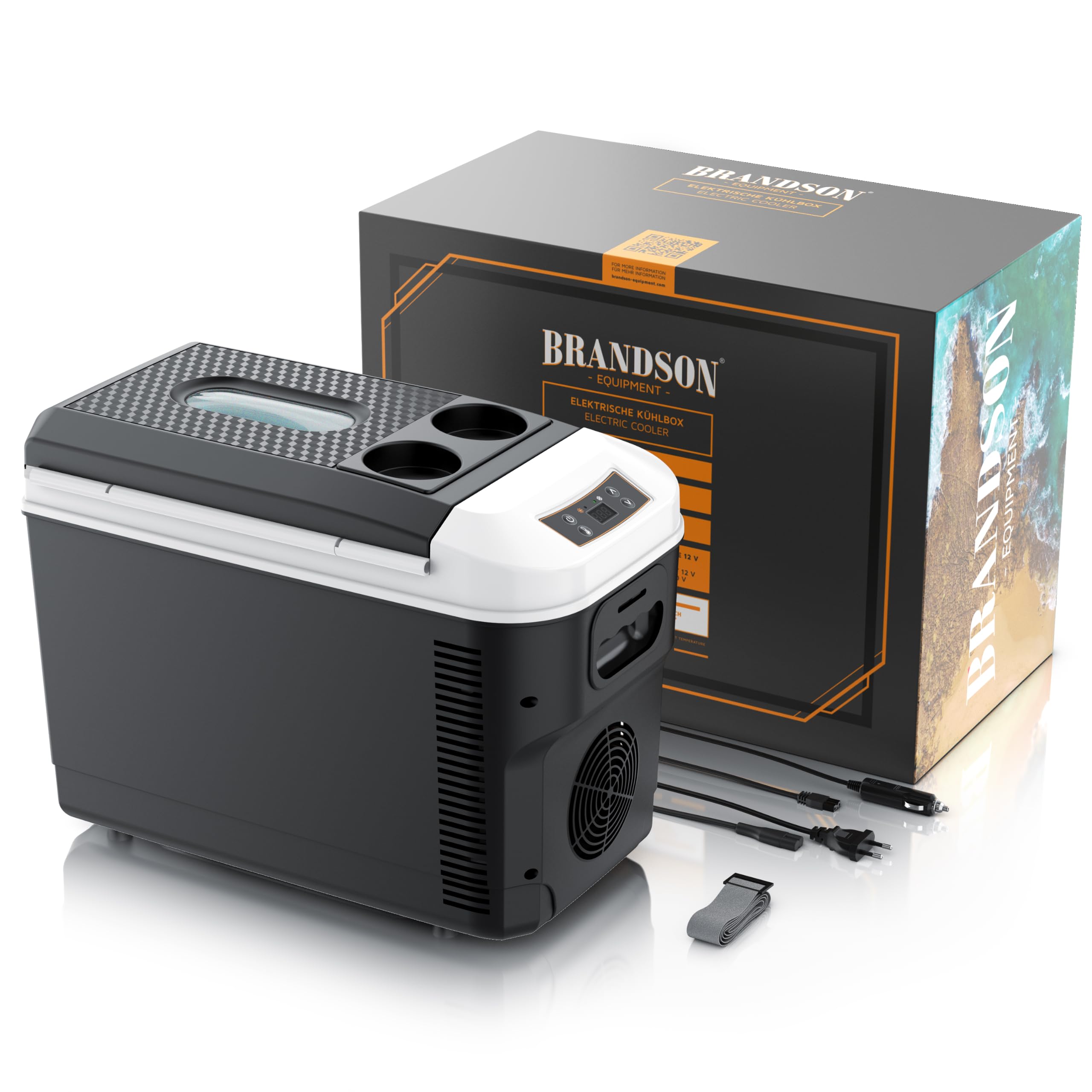 Brandson - Kühlbox elektrisch 14L – 230 V Netzspannung und 12 V KFZ Auto Bordspannung – kühlt und wärmt – Heizen max. 65°C – Herabkühlen ca 20°C unter der Umgebungstemperatur - Schwarz
