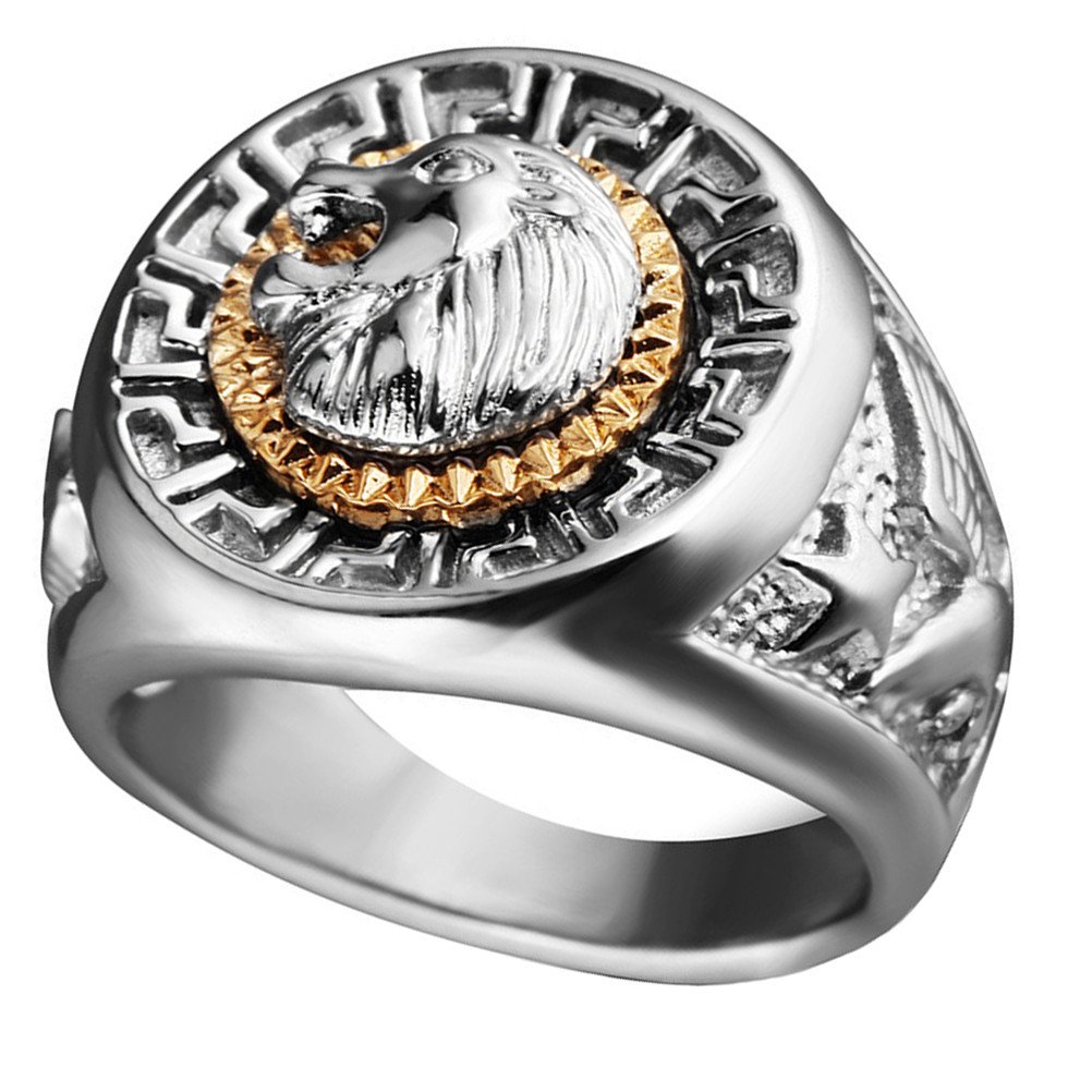 HIJONESHombre Acero Inoxidable Oro y Plata Hip Hop León Cabeza Anillo Estilo Signet