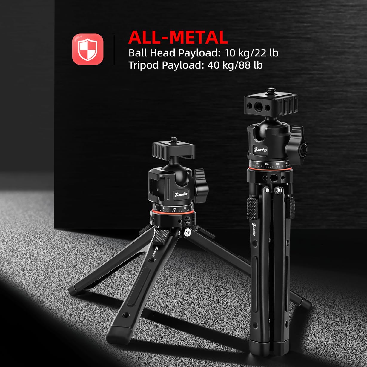 Zeadio Kit Treppiedi in Metallo Resistente: con Montatura a Sfera 360°, Clip per Telefono e Action Camera Adattatore, Montatura Universale da 1/4" per Smartphone Vlog Fotocamera Gimbal ecc