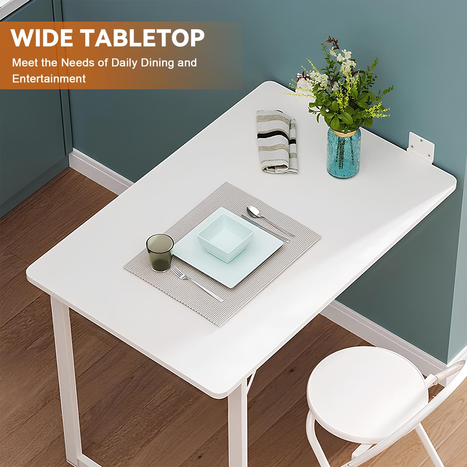 Blanche Table De Balcon 90×60cm Table Escamotable Murale Rabattable Fixés Au Mur Table à Manger Murale, Idéal pour Table De Cuisine Table Salon Petites Pièces