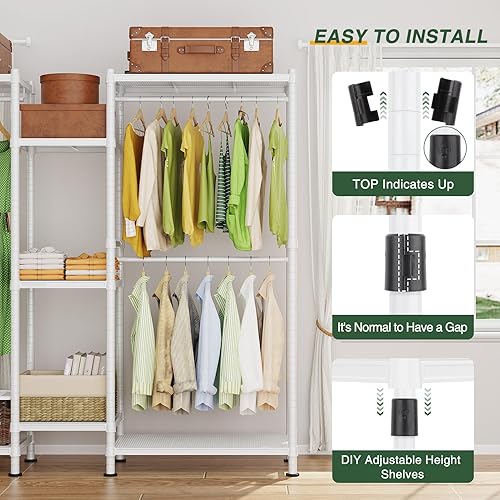 Miniatura 3 de LEHOM G6M Perchero resistente para colgar ropa, perchero portátil de tamaño compacto, perchero de metal independiente para guardarropa con estantes