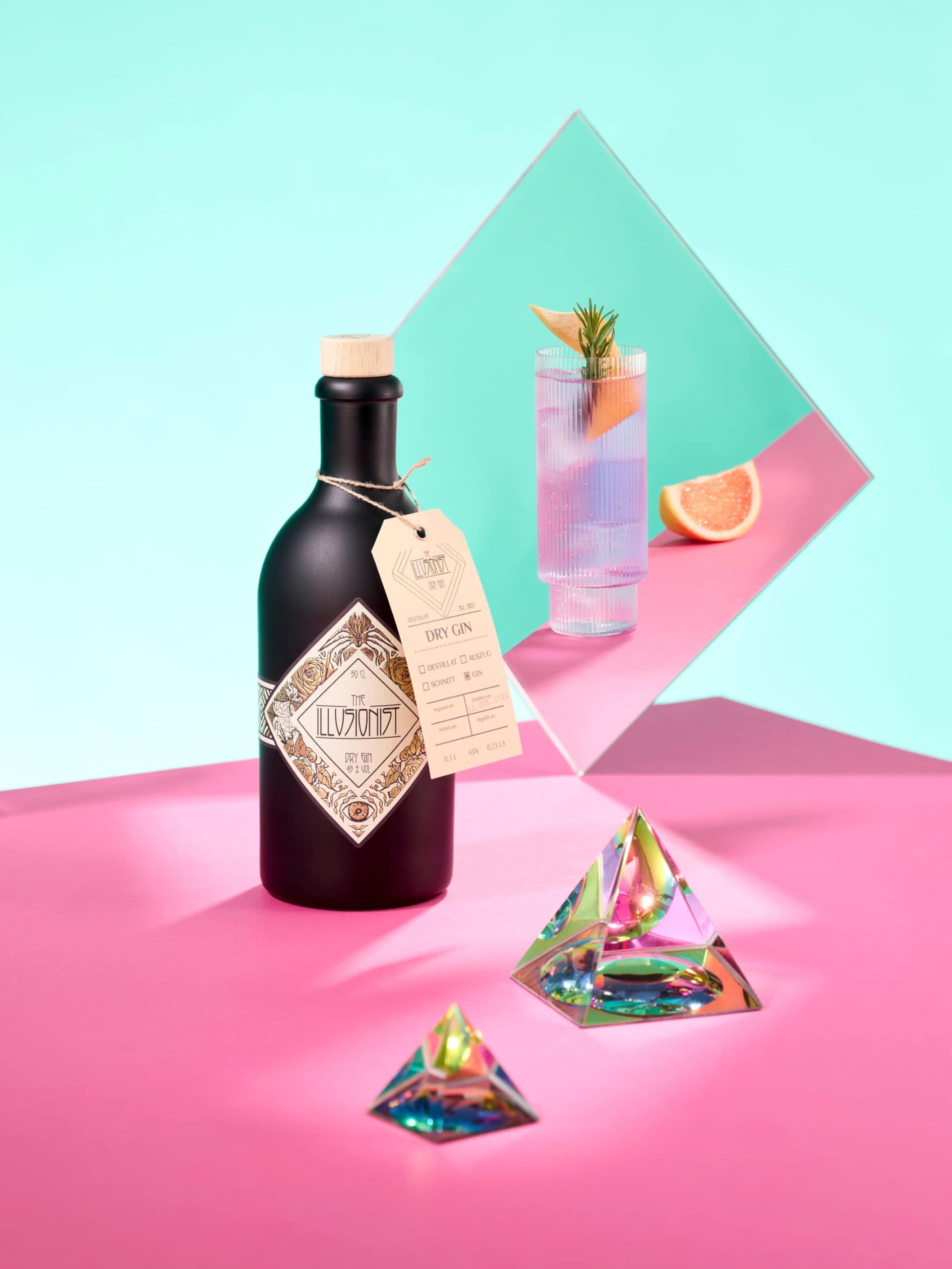 The Illusionist Dry Gin | Der Farbwechsel Gin | 16 Premium Botanicals | Floral & Fruchtig | 45% Vol. | 500ml