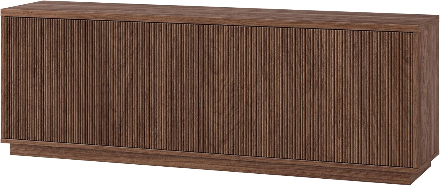 Henn&Hart Fluted TV Stand for TVs up to 75" with 2 Concealed Ribbed Storage Cabinets and Adjustable Shelves for Living Room, Family Room, or Office, Medium Walnut - Image 3