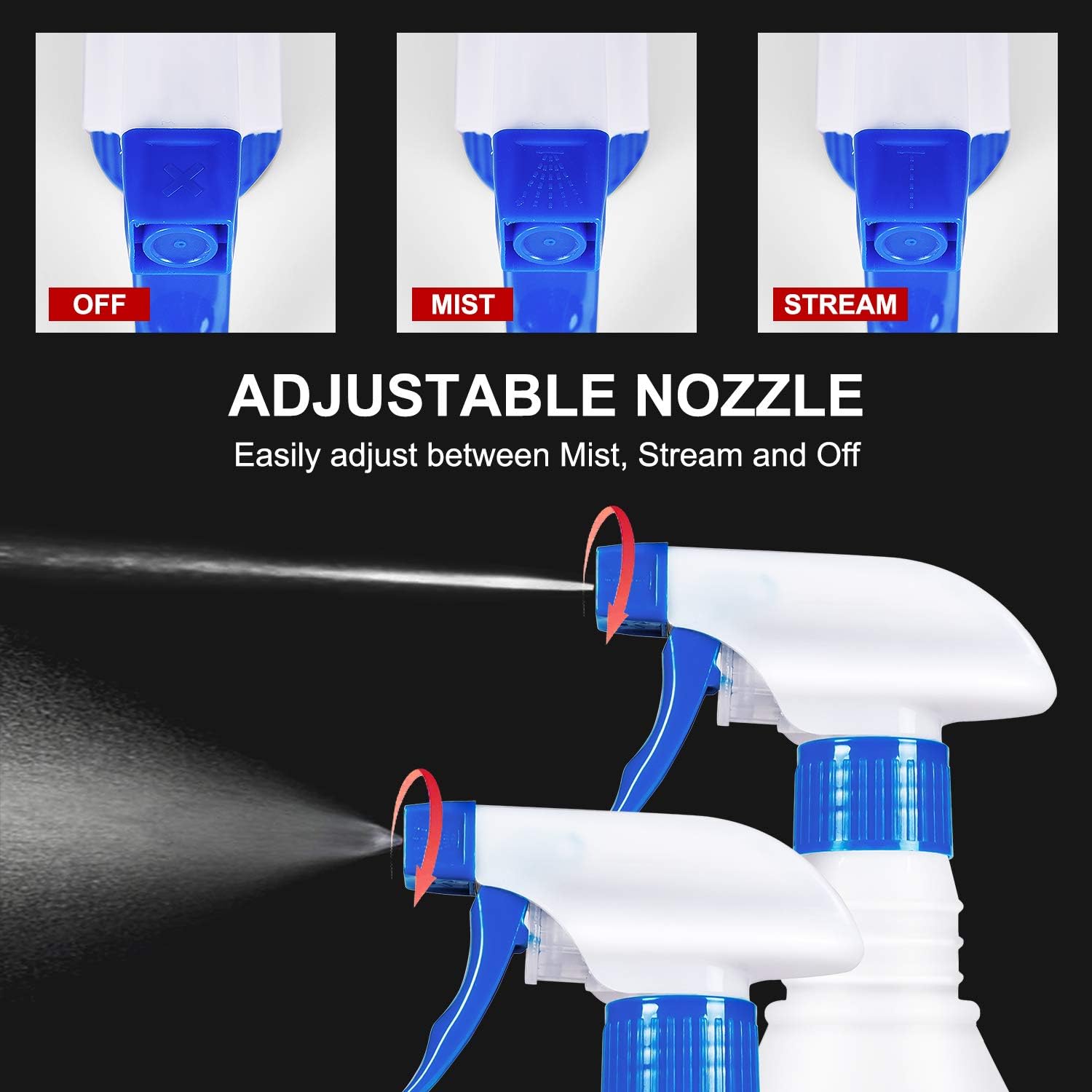 Airbee Plastic Spray Bottles 4 Pack 24 Oz for Cleaning Solutions, Commercial Household Mist Empty Water Sprayer Bottle, No Leak or Clog for Planting Pet with Adjustable Nozzle & Measurements