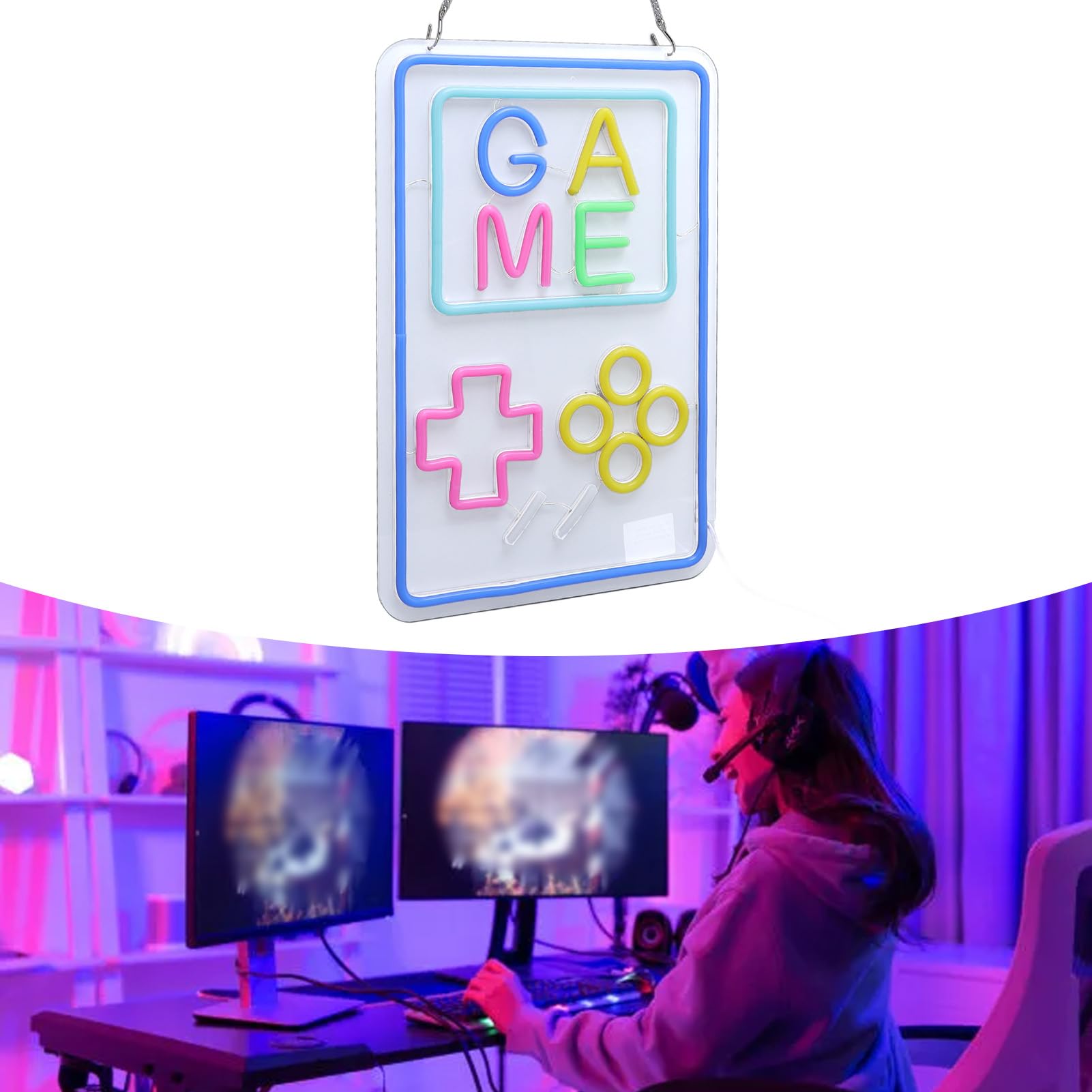 Neon do gier akrylowy LED z możliwością przyciemniania przenośna konsola do gier USB lampa neonowa dekoracje ścienne dla nastolatków chłopcy sypialnia pokój gier Party Decor Retro