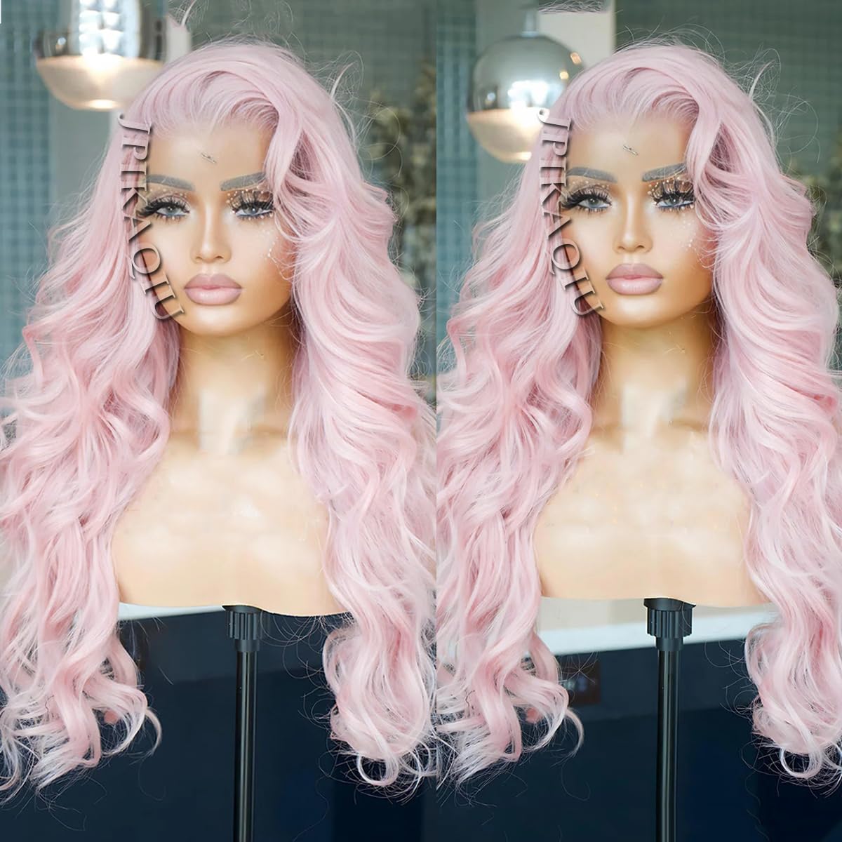 Amazon.com : JPIKAQIU 24 Inch Ice Pink Hair Synthetic Lace  display picture 2