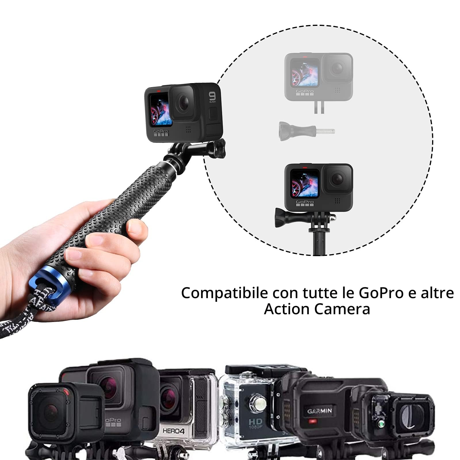 AFAITH Bastone Selfie Monopiede per GoPro DJI Action camera, Regolabile Impermeabile Allungabile Selfie Stick Palo per GoPro Hero 13 12 11 10 9 8 7 6 5,Insta360,DJI Osmo Action 6/5pro/ 4/3,AKASO