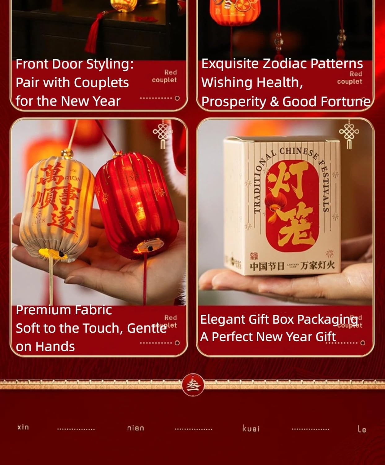 2026 New Year Fabric Handheld Lantern Handmade Outdoor Waterproof Spring Festival Decoration for Home Garden Wall Hanging Ornament
