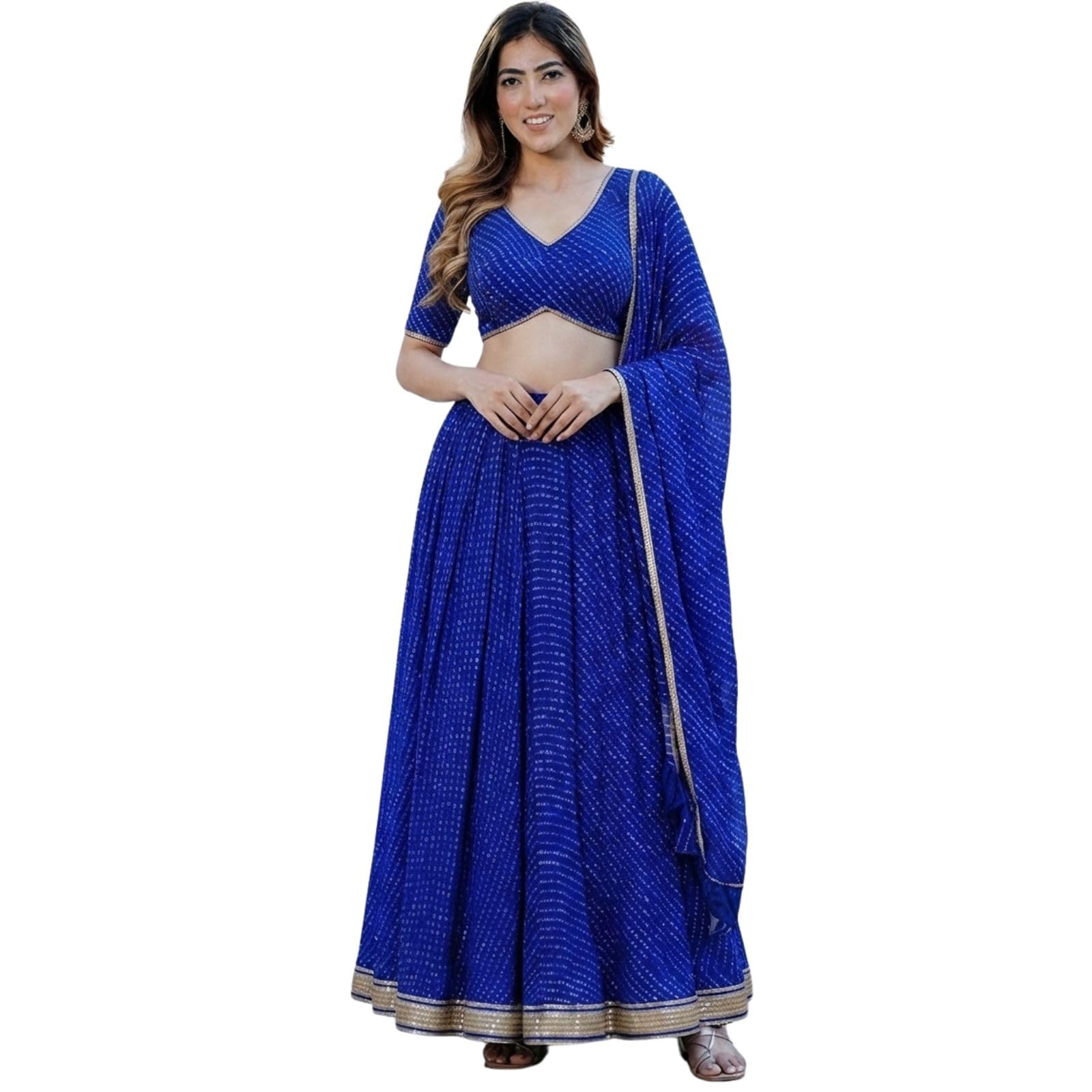 jihu culture Laheriya Printed Blue Georgette Lehenga Choli Sangeet Wear Outfit-picture-16