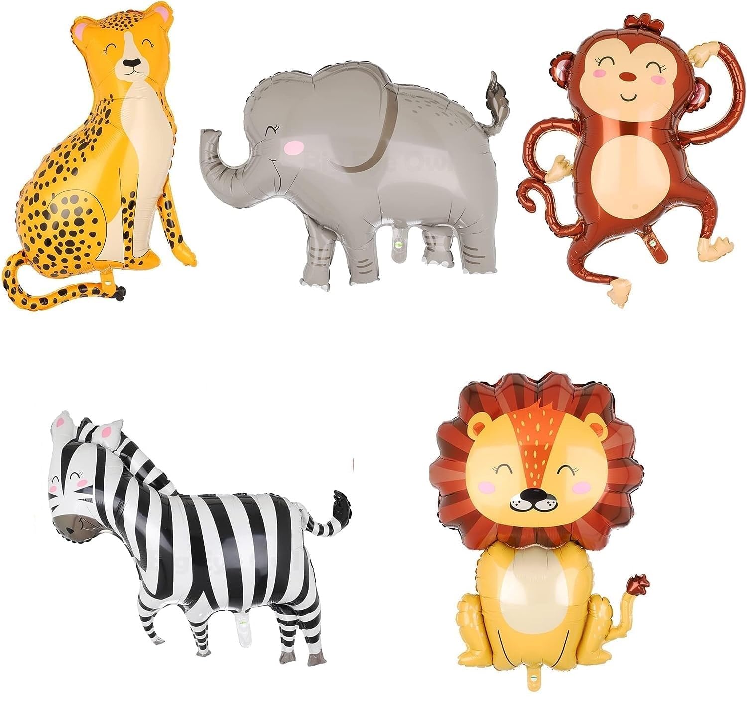 5 Pcs Animal Foil Balloons Big Size Lion Elephant Zebra Monkey Large Wild Animals Jungle Theme Birthday Decoration Forest Party Wild One Decoration (Pack of 5, Multicolor)-image-44