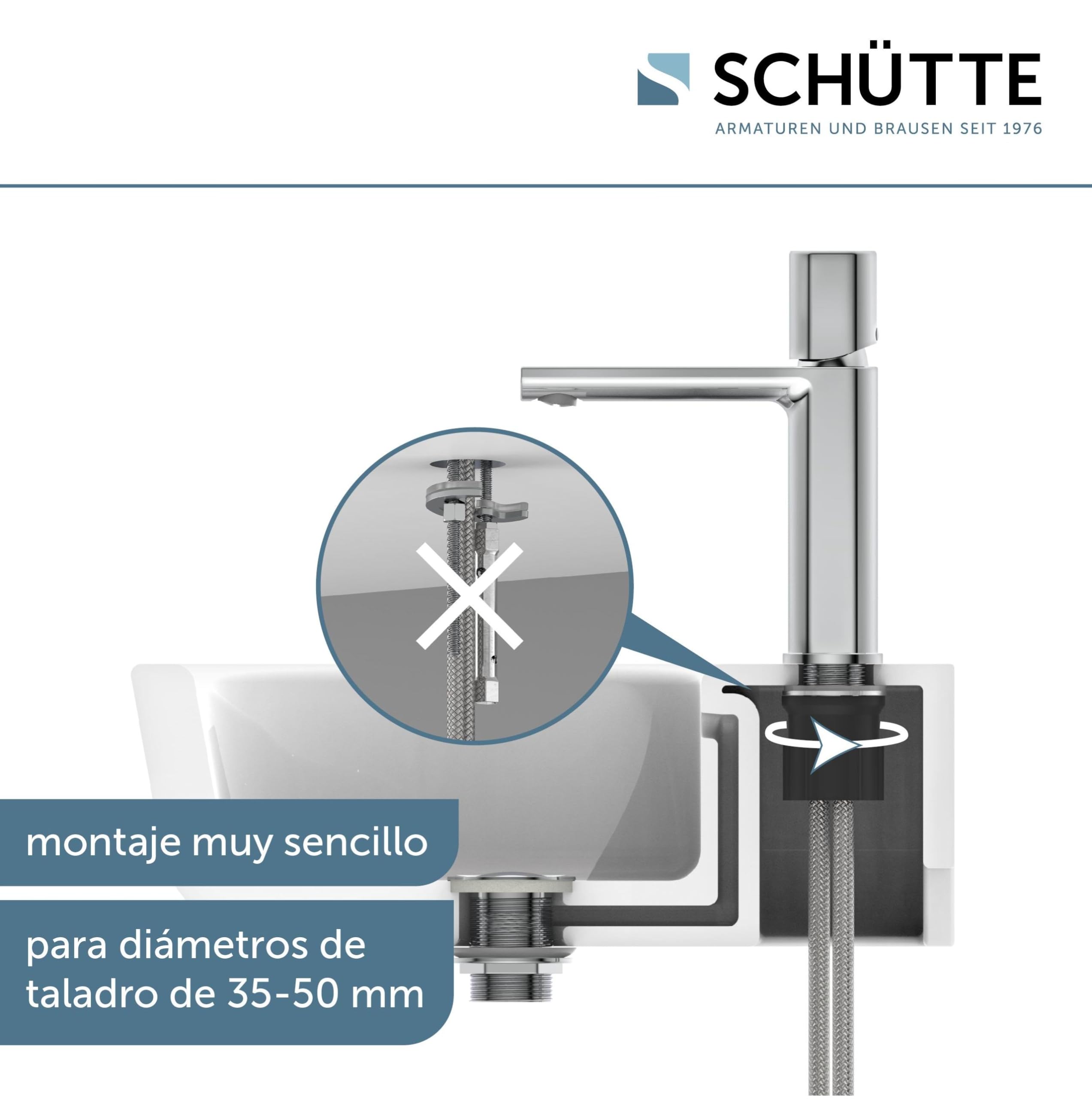 Schütte New York 33610 - Grifo mezclador monomando para lavabo con desagüe, grifo mezclador con válvula emergente, grifo de baño, monomando para baño, cromado