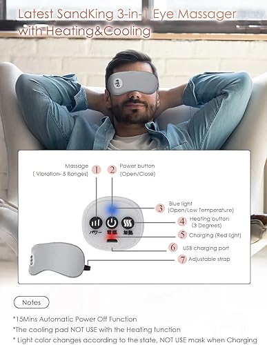 Miniatura 2 de SandKing Masajeador de ojos térmico inalámbrico con almohadilla de enfriamiento para ojos máscara de dormir con calefacción vibratoria para hombres