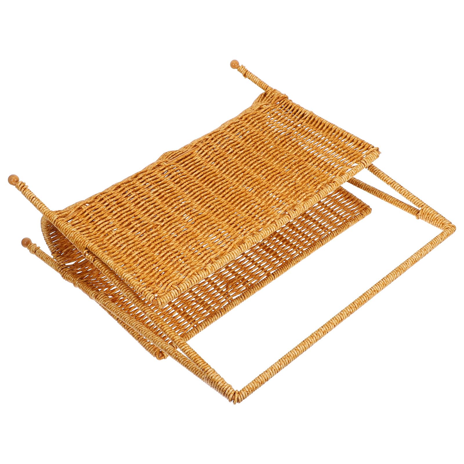 Homoyoyo Cesta de Almacenamiento Tejida Imitación Ratán, Soporte para Guardar Bocadillos y Libros, Estilo Rústico, Color Claro Bicolor, Organizador Ligero para Hogar y Oficina, 1 Unidad