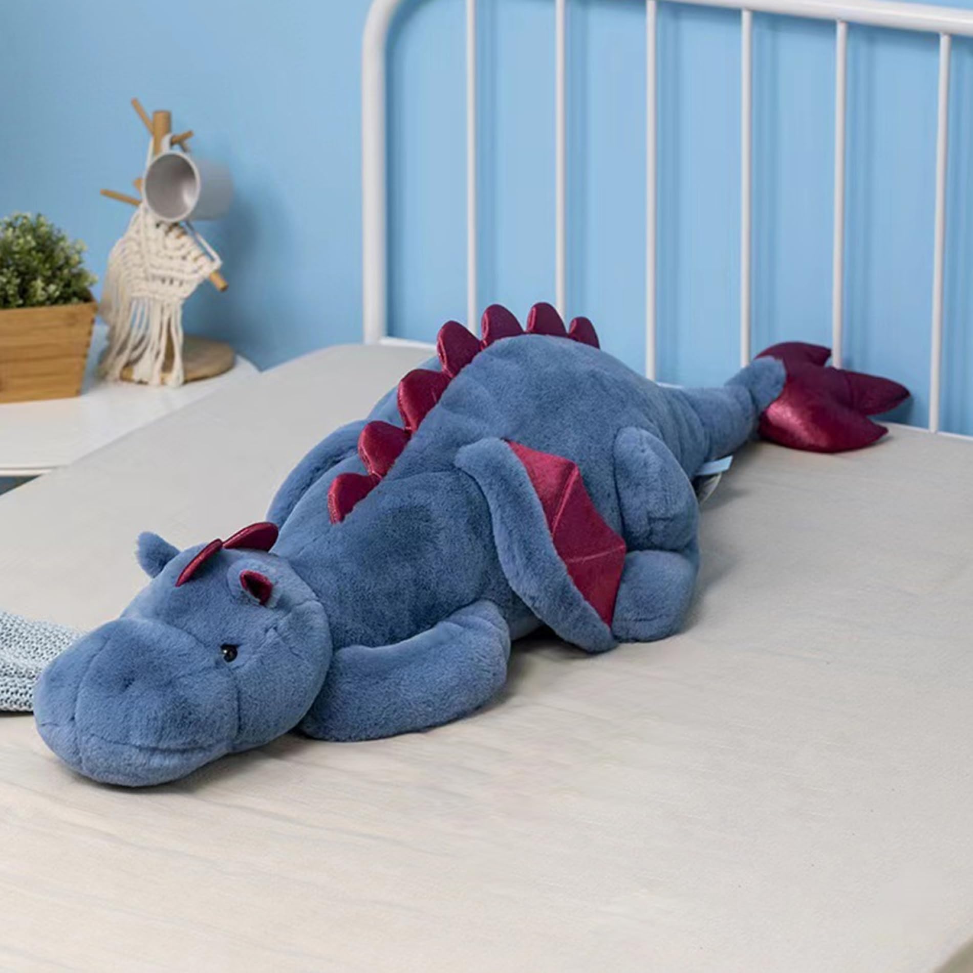 Peluche simpatico cartone animato di peluche drago da 43 pollici con ala gigante morbida decorazione per bambini blu