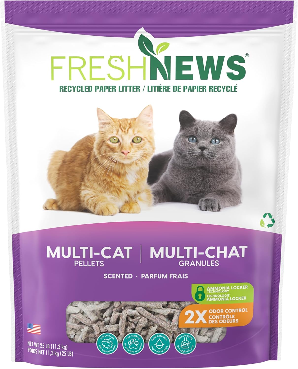 Fresh News Multi-Cat Non Clumping Paper Cat Litter, 25 Pound, Packaging May Vary Multi-Cat Pellets 25 Pounds