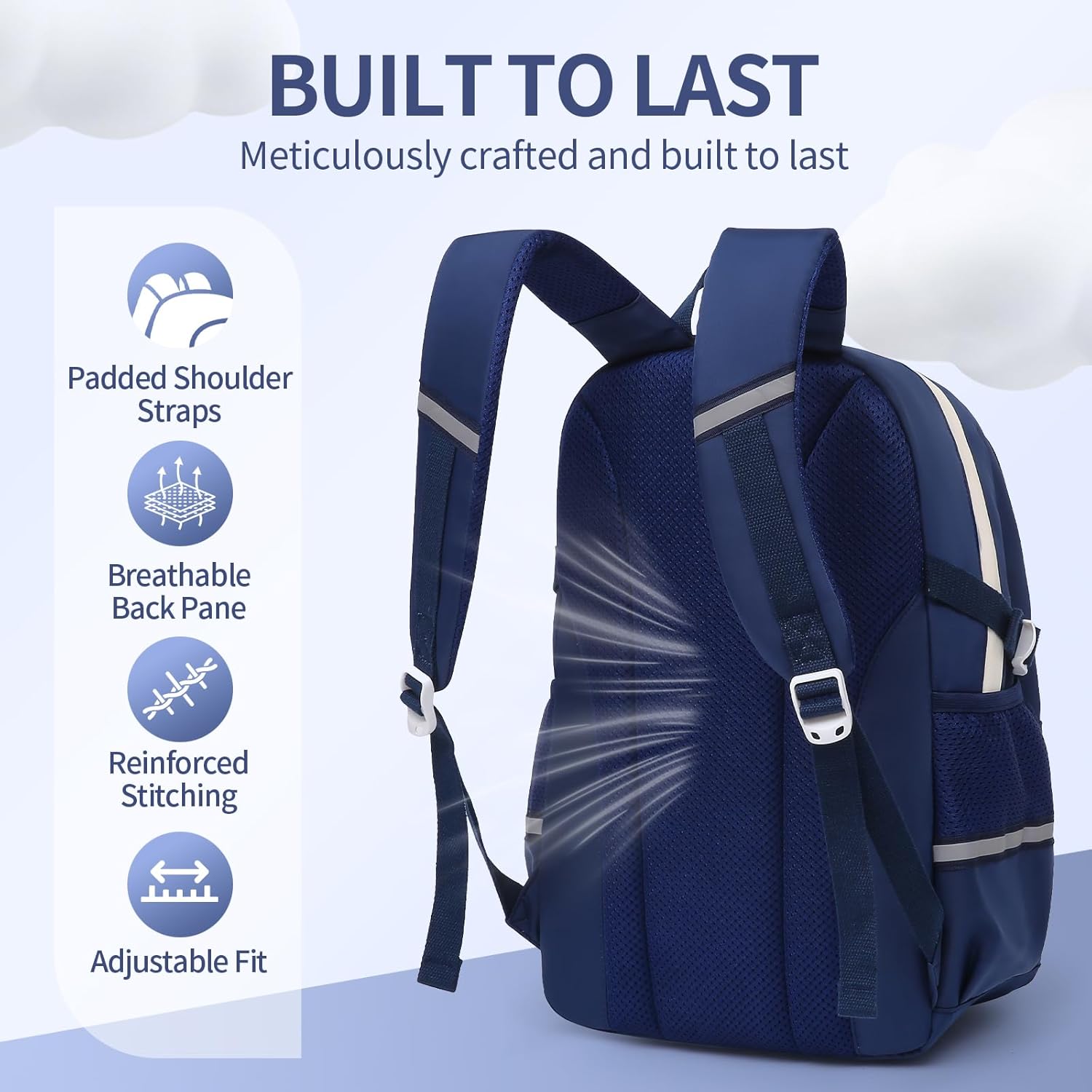 Alrisg Girls Backpack Student Laptop Book Bag with Multiple Pockets for Teen Kids Elementary Middle School Travel Daypack Blue