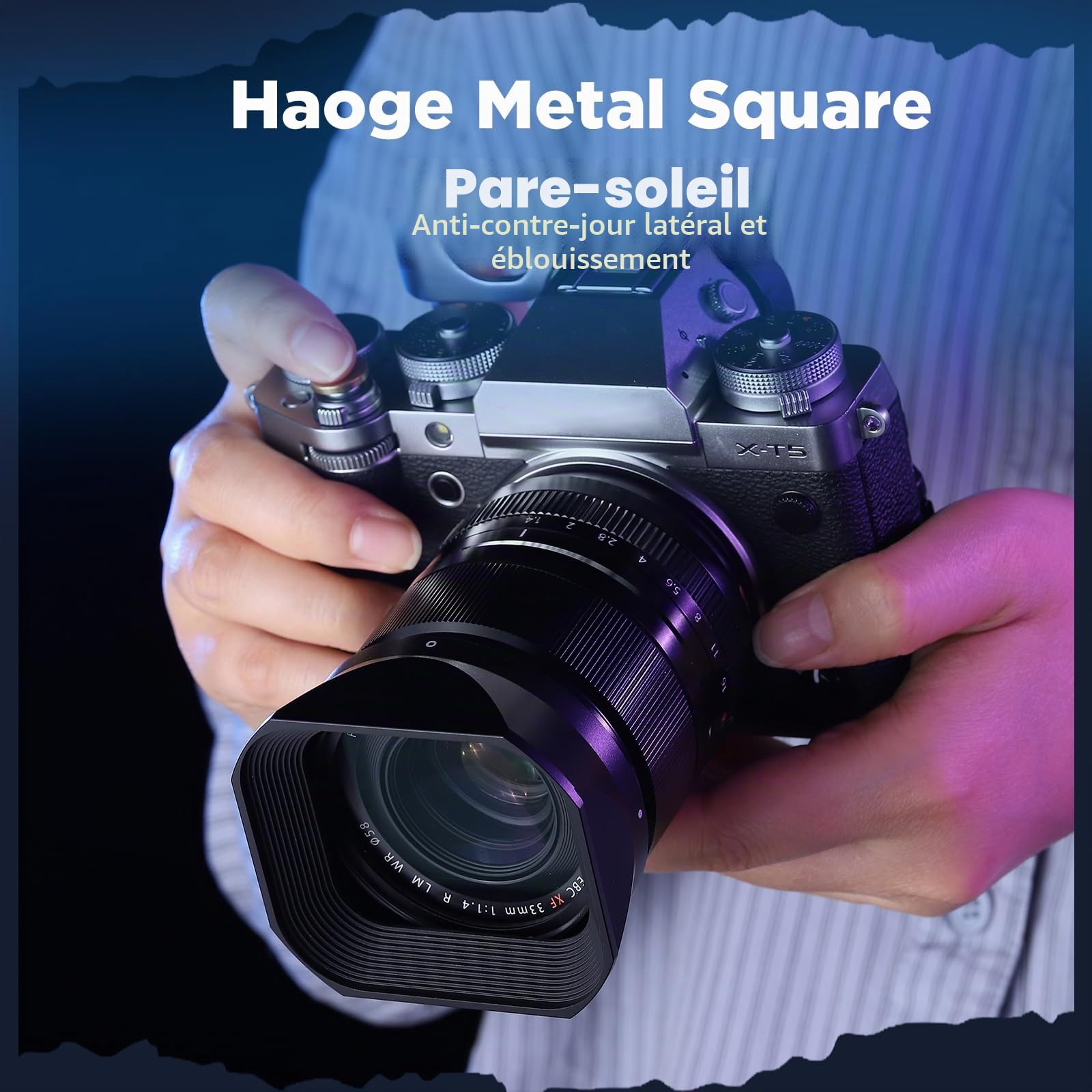 Haoge Pare-soleil carré en métal pour objectif Fujifilm XF 16-50 mm F2.8-4.8 R LM WR, Fujinon XF 33 mm F1.4 R LM WR, Fuji XF 23 mm f/1.4 R LM WR, avec capuchon pour appareil photo XT5 XT4 XT50 XH2