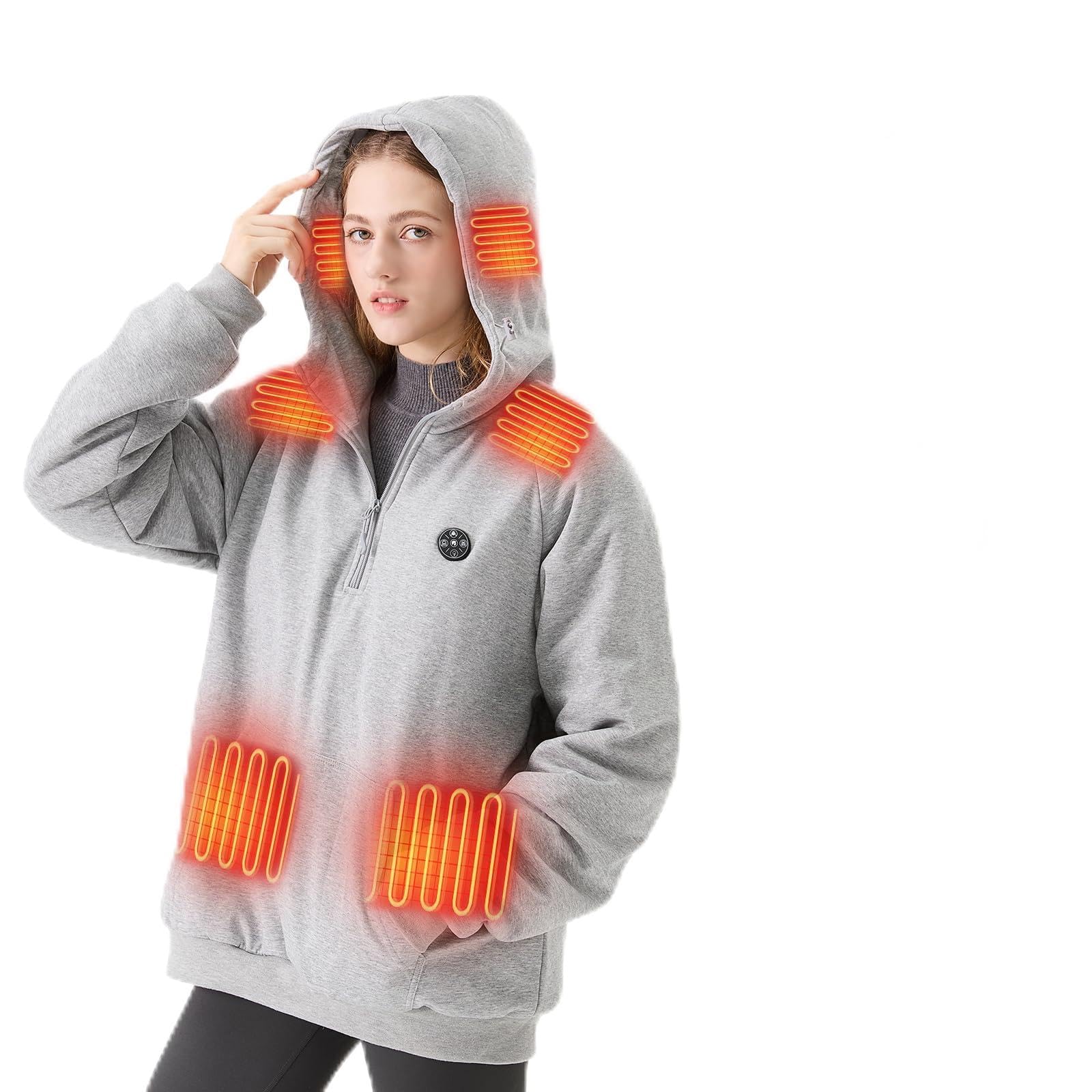DR.PREPARE Sudadera con Capucha Calefactable Hombre y Mujer 9 Zonas de Calor Batería 16,000 mAh 3 Niveles de Calefacción Hasta 8H de Autonomía Chaleco Calefactable Forro Polar Para Exteriores