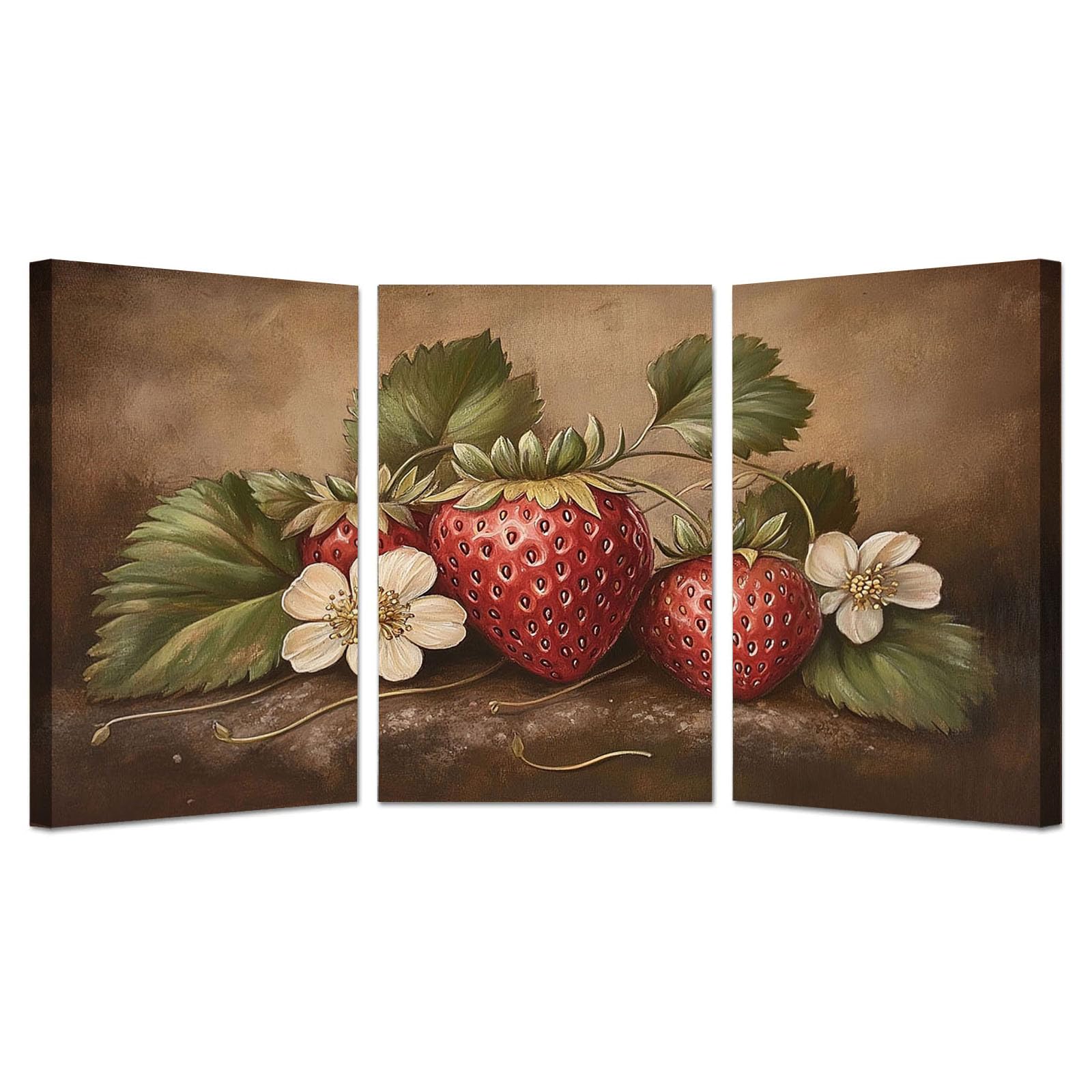 TODOAA Set of 3 Abstract Wall Art Home Decor Vintage Fruit Artwork Vintage Botanical Prints, Rustic Farmhouse Wall Decor, Pictures for Living Room Bedroom(Red)-20x30cmx3 Framed